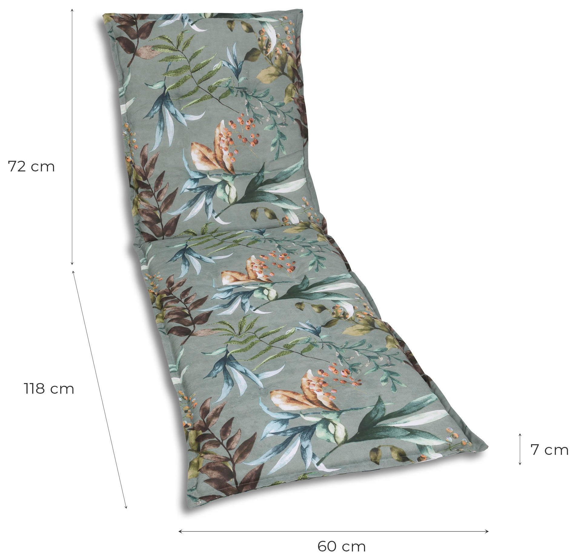 GO-DE Liegenauflage Blätter / Beeren grün - Maße BxLxH ca.: 60 cm x 190 cm x 7 cm