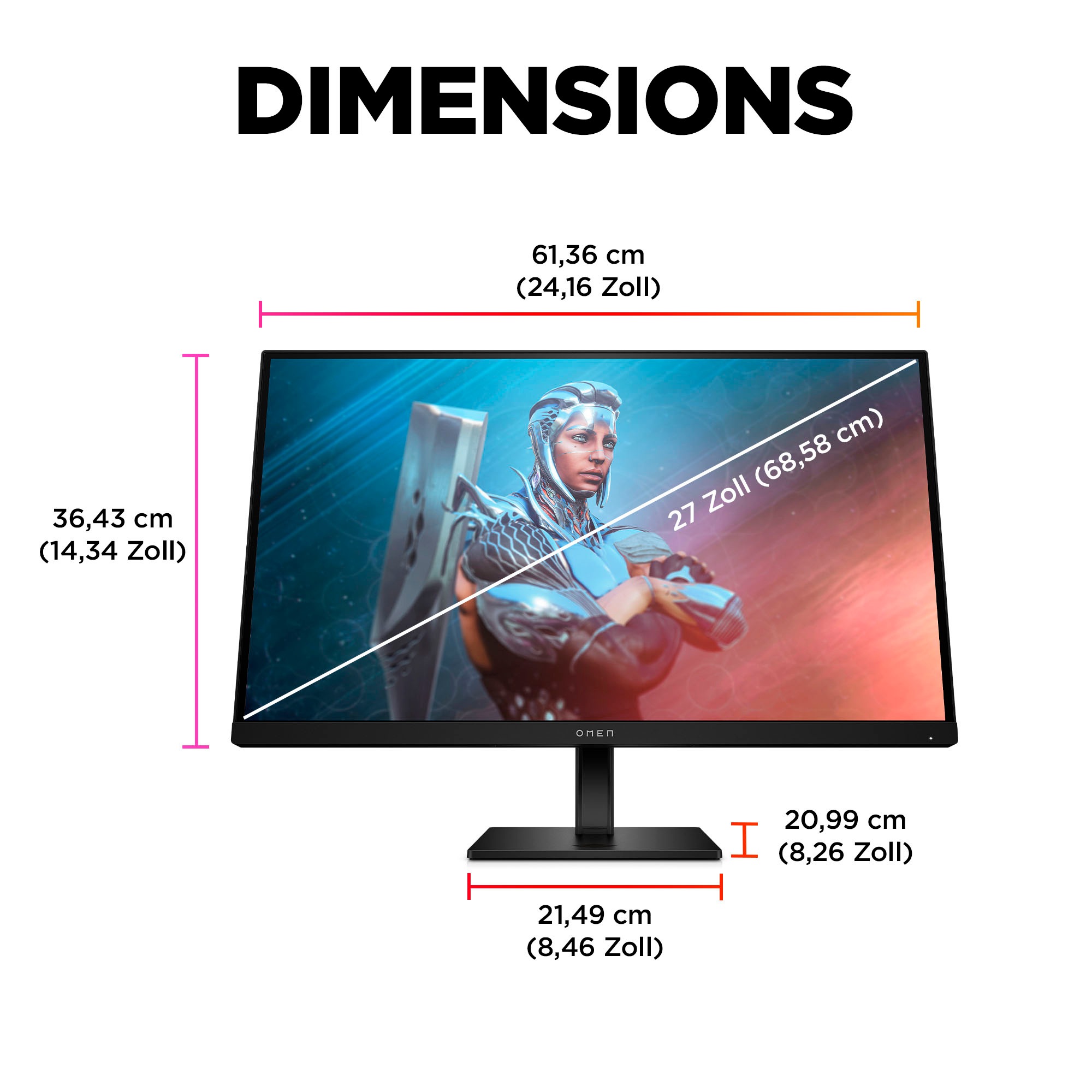HP Gaming-Monitor »OMEN 27 G2 (HSD-0155-A)«, 69 cm/27 Zoll, 1920 x 1080 px, Full HD, 1 ms Reaktionszeit, 165 Hz
