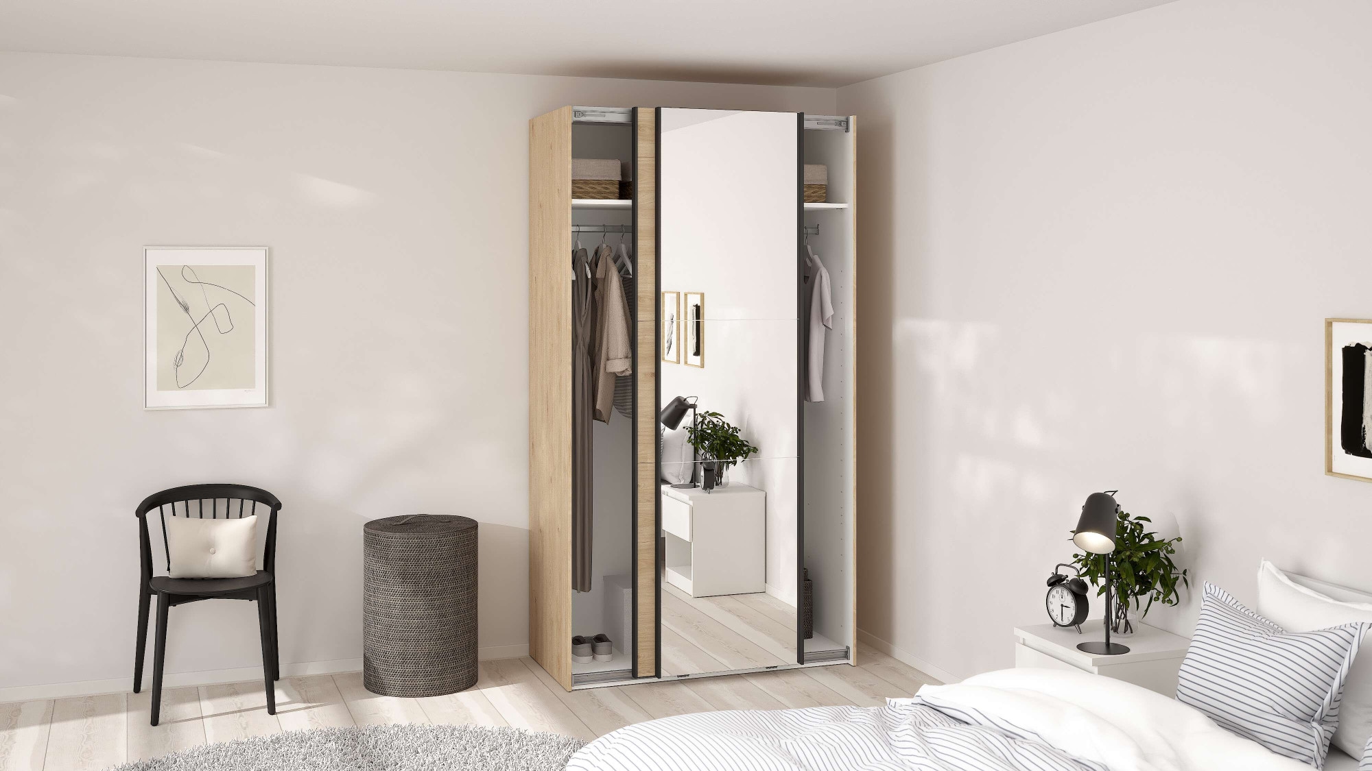 Home affaire Schwebetürenschrank »Como, Kleiderschrank, Schlafzimmerschrank« 1 Schwebetür, 1 Spiegelschiebetür, Kleiderstange, Einlegeboden