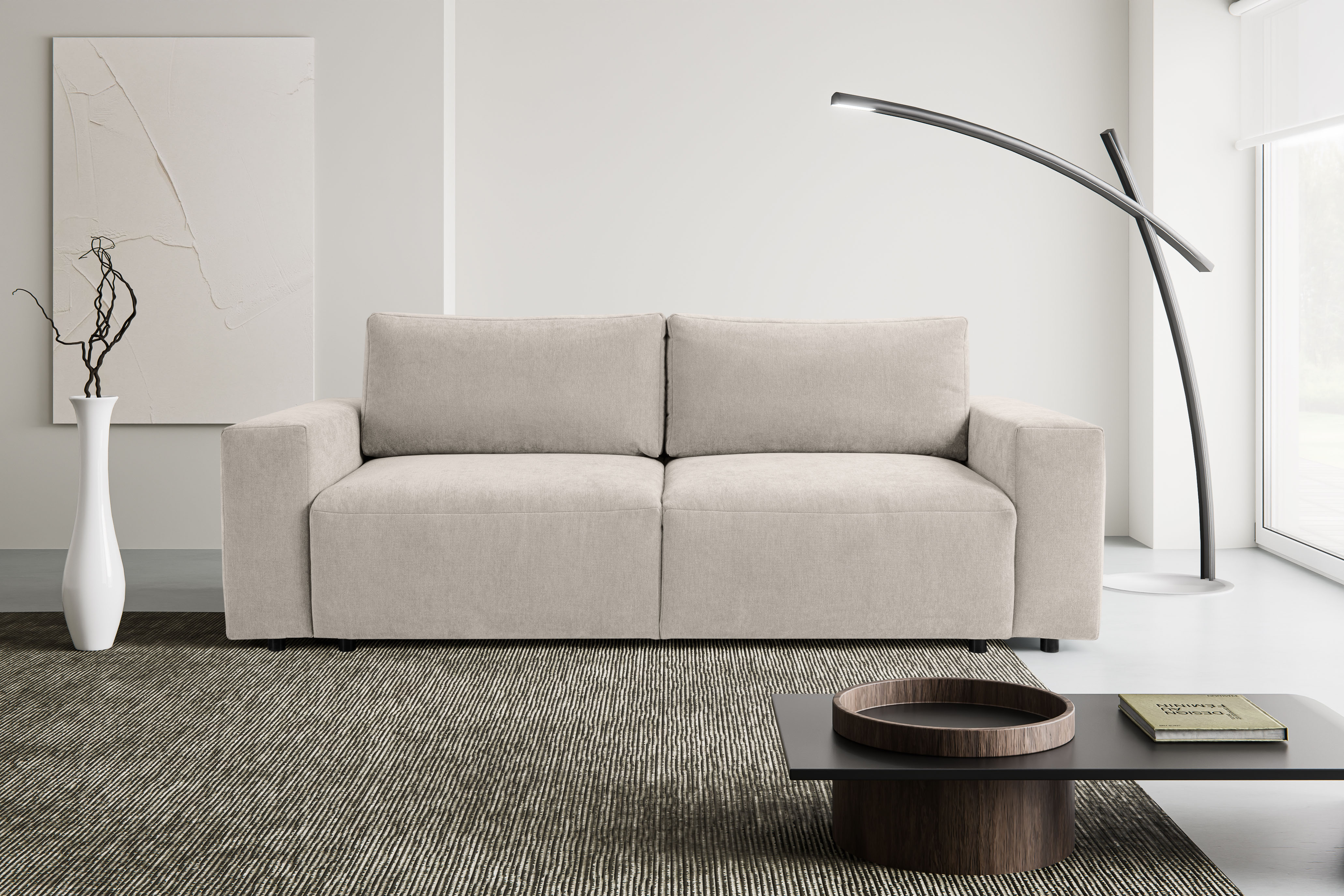 WERK2 Schlafsofa "Lima 245 cm modern und bequem" Struktur, Schlaffunktion, Bettkasten
