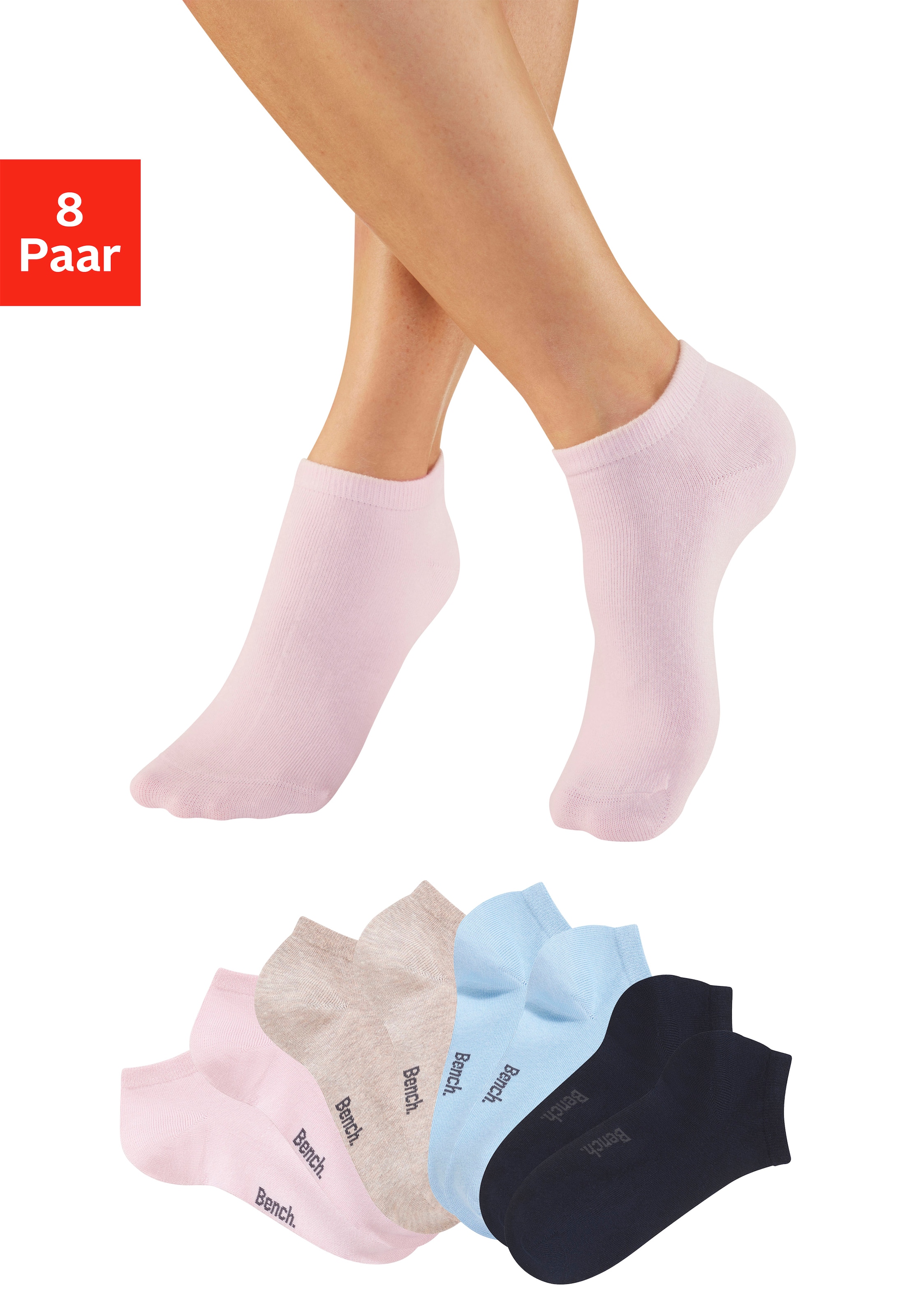 Bench. 1100000002199 "Damensocken Logosocken klassisch mit Baumwolle" Packung, 8 Paar tlg. mit weicher Baumwolle
