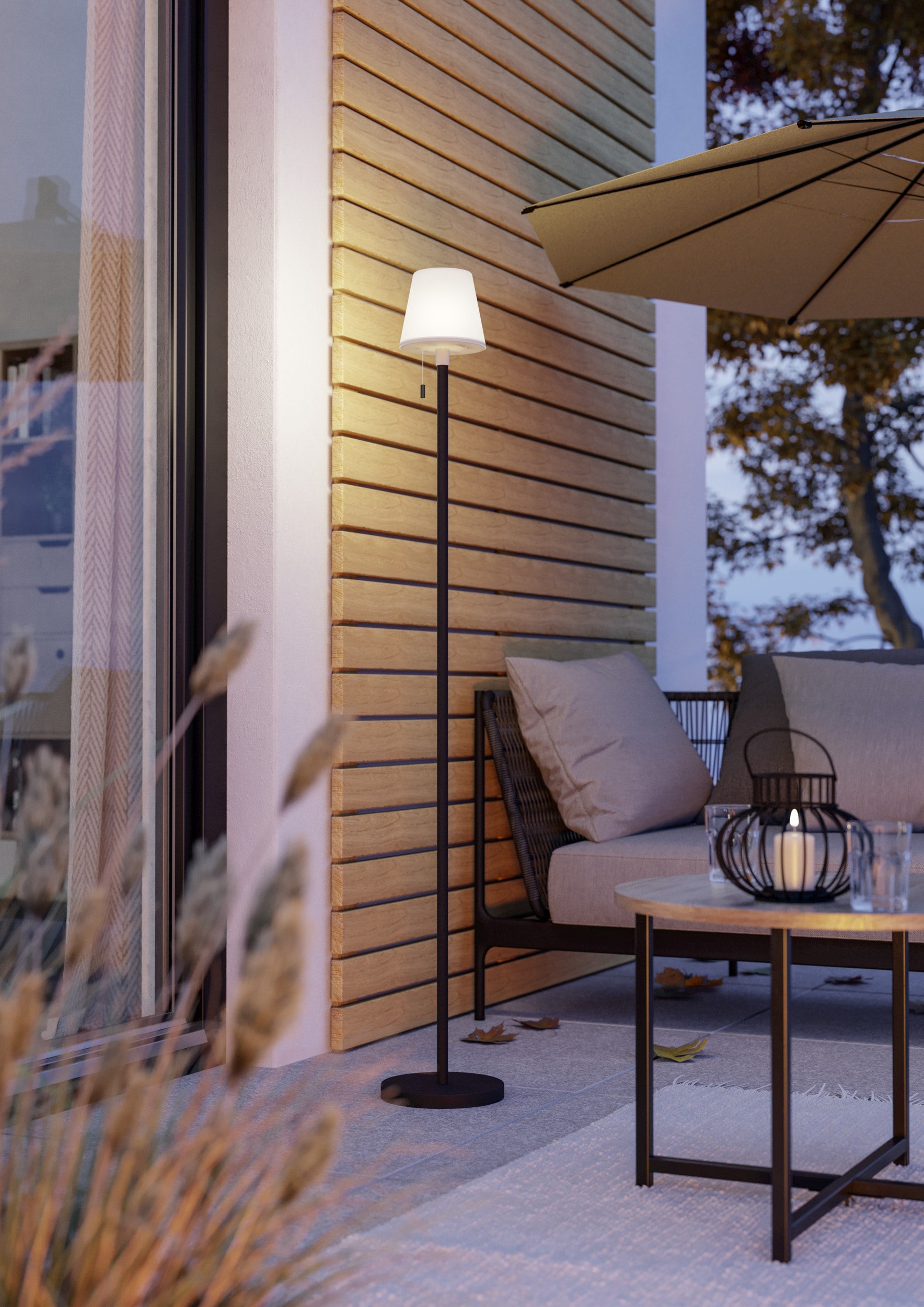 EGLO Stehlampe »MONTAPALMA-L Stehlampe - Stahl - SOLAR-LED - 2,2W - IP54« LED-Modul 1 Stk. RGB | Warmweiß Standleuchte, Leselampe, Wohzimmer, Schlafzimmer, H140 x Ø15 cm