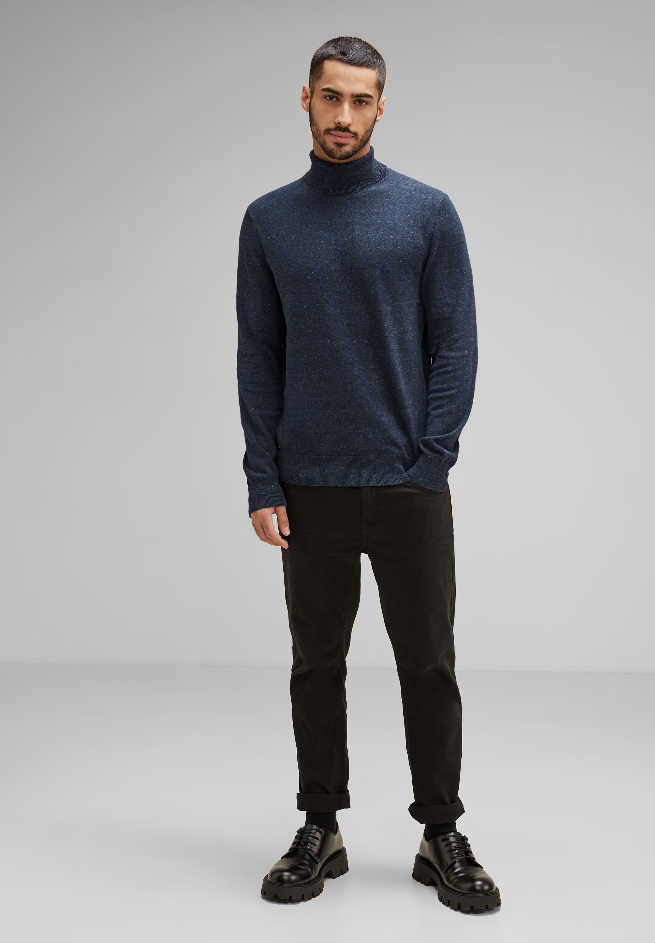 STREET ONE MEN Rollkragenpullover, in Melange Optik