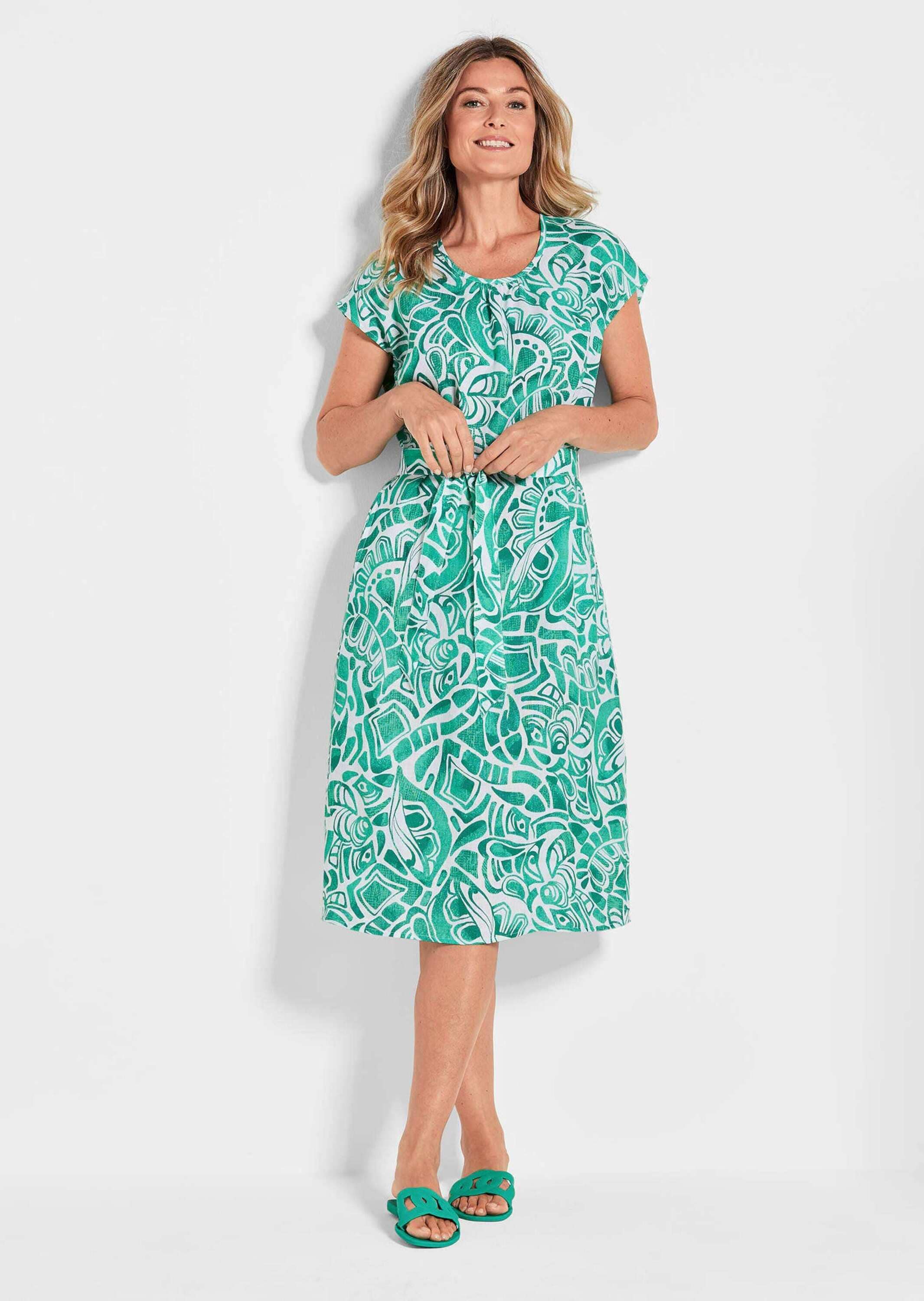 GOLDNER Sommerkleid »Leinenkleid Ethno, Halbarm«