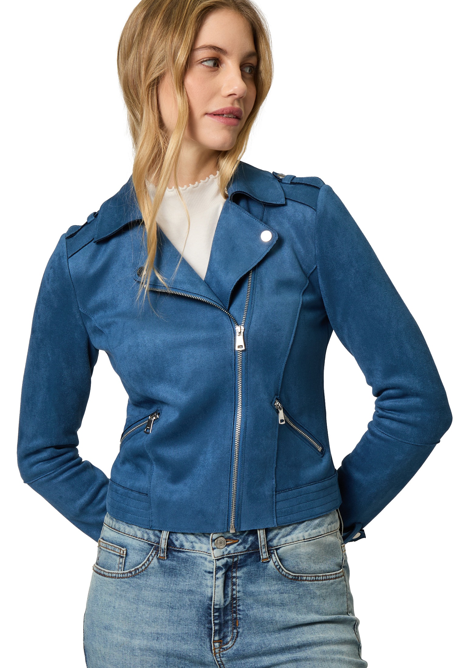 Zero Bikerjacke "zero Damen Bikerjacke in Veloursleder-Optik" günstig online kaufen