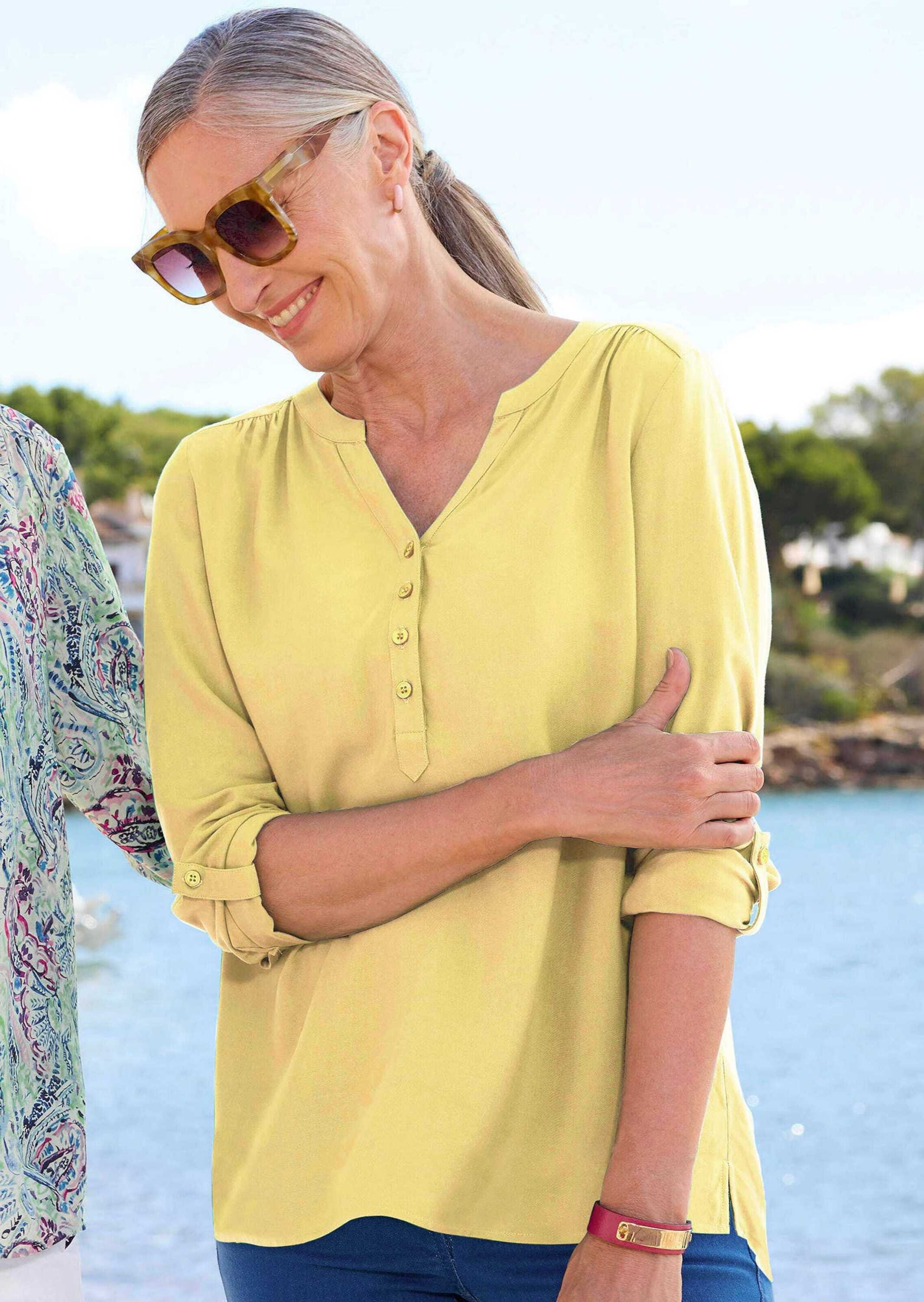 Goldner Kurzgröße Viskose Bluse Yellow 2