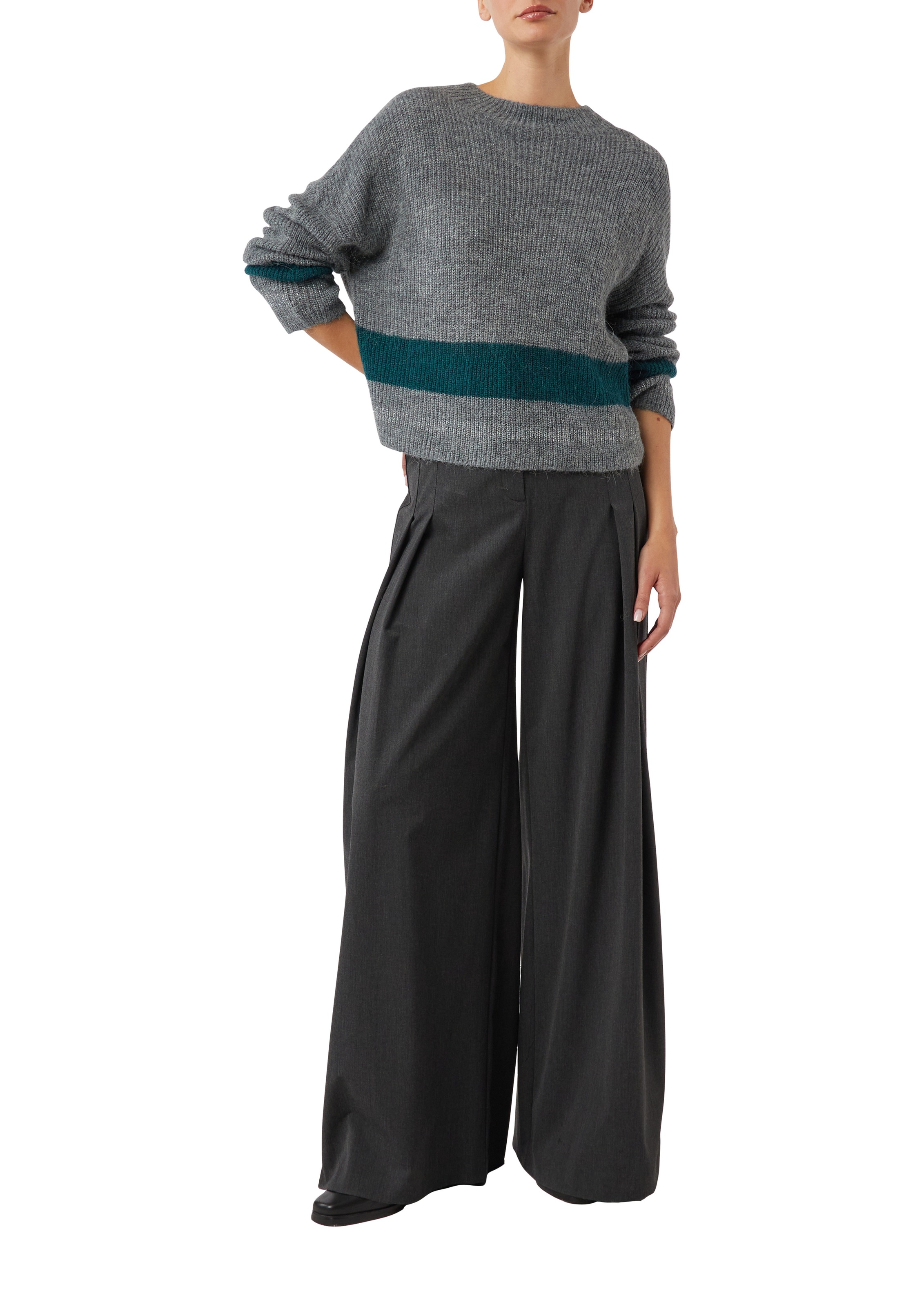 Comma Strickpullover Unifarben mit Längstreifen