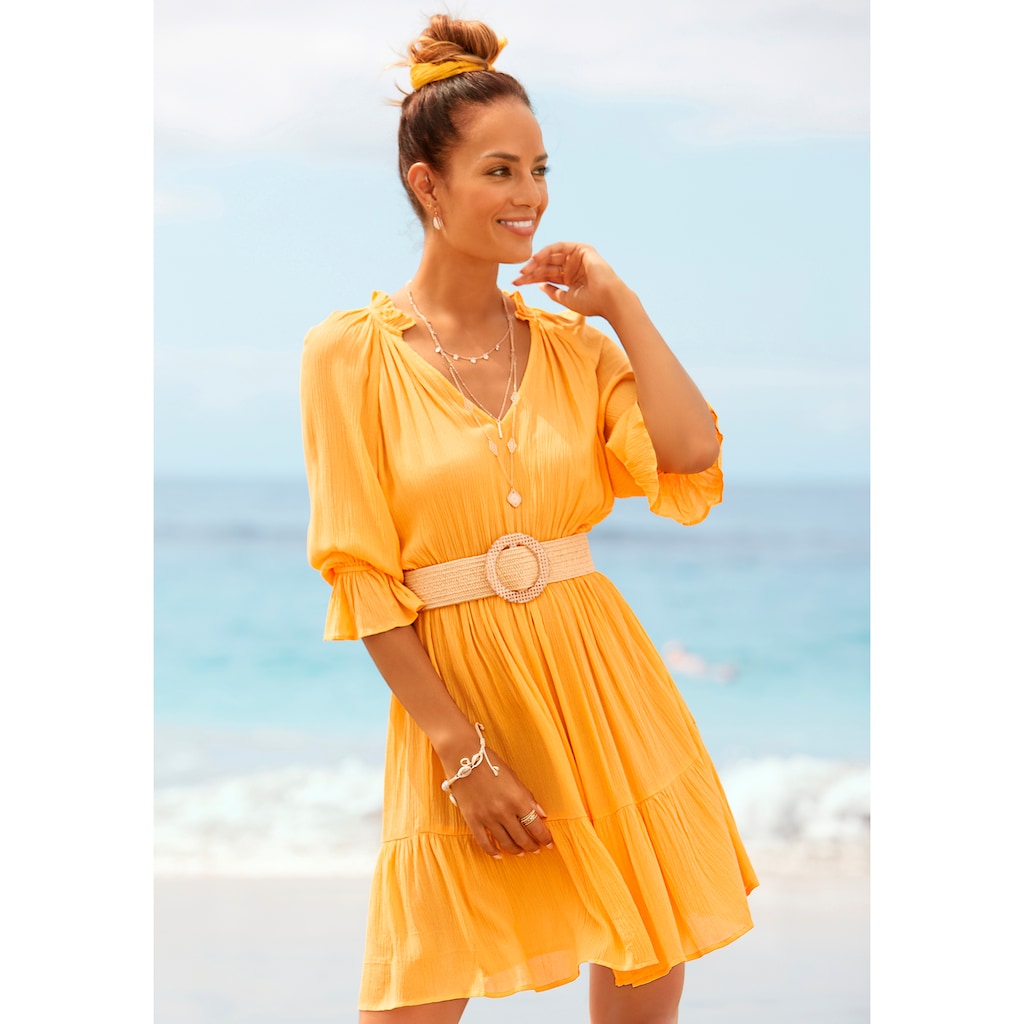Damenmode Kleider LASCANA Sommerkleid, aus Crêpe mango