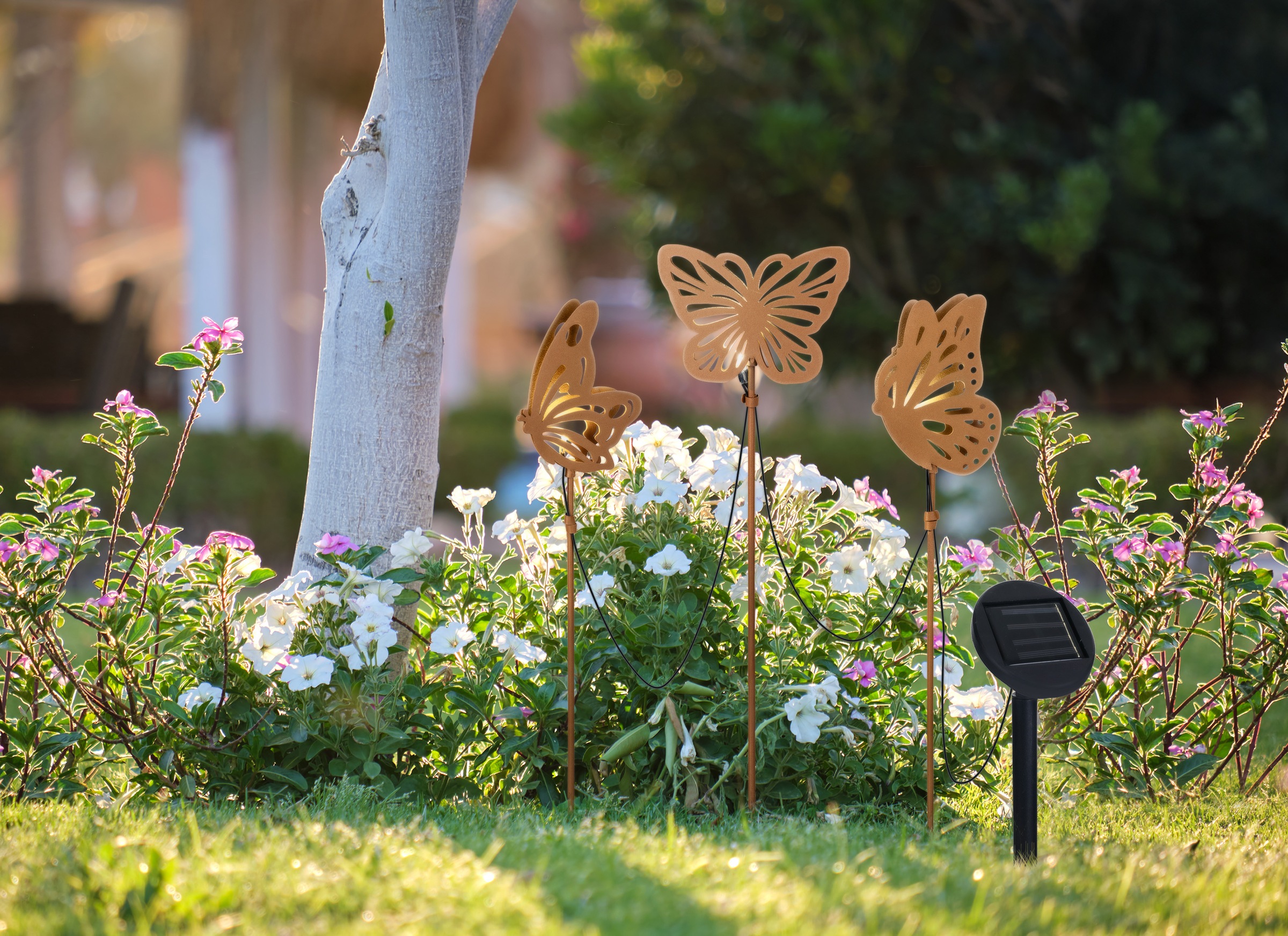 näve LED Solarleuchte »Butterfly« LED-Modul 1 Stk. Warmweiß 3tlg. Dekoleuchte Schmetterling, braun, Lichtfarbe warmweiß,  H: 52cm