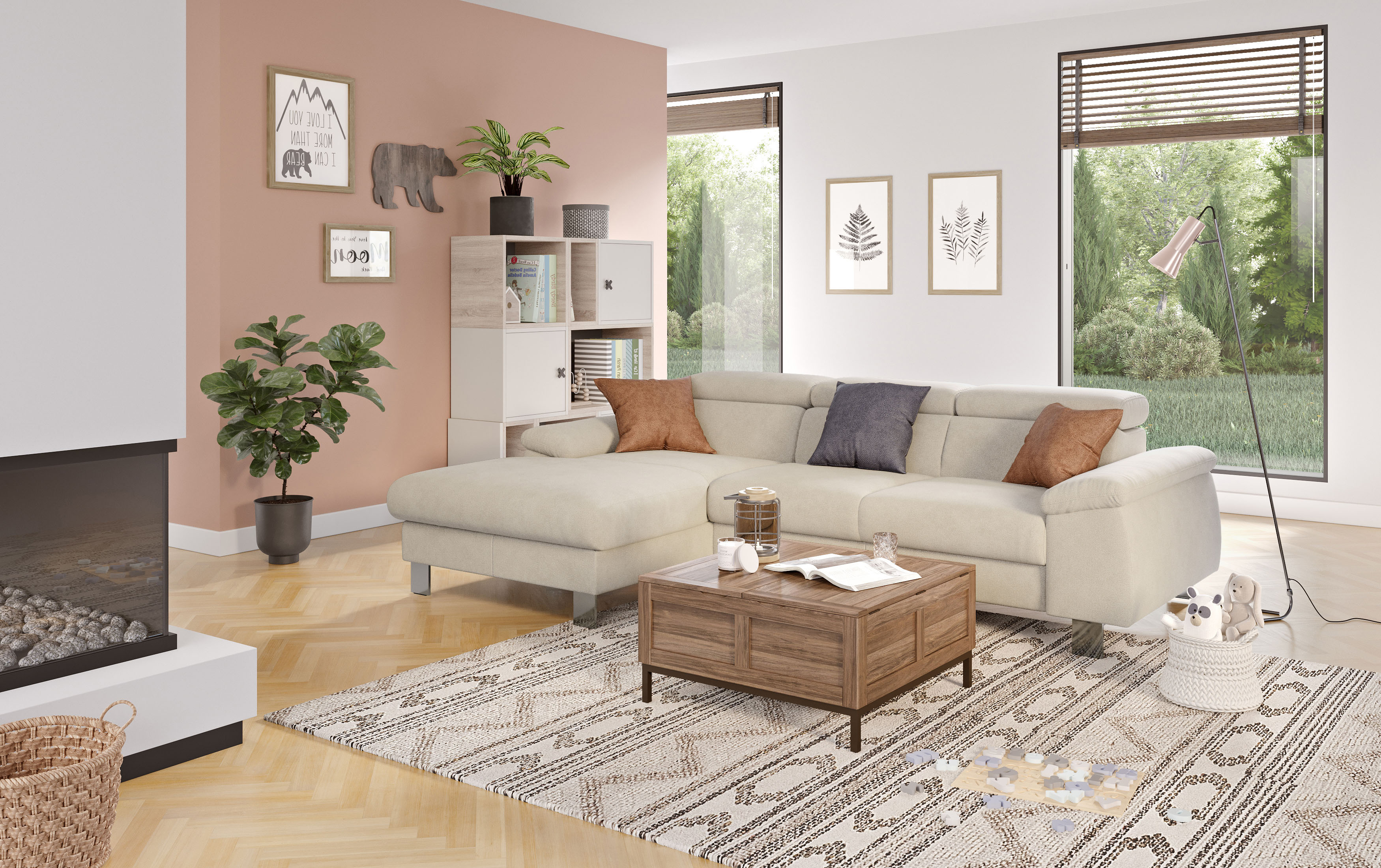 COTTA Ecksofa "Komaris L-Form, B: 244 cm" mit Kopfteilverstellung, optional Schlaffunktion, Bettkasten & Licht