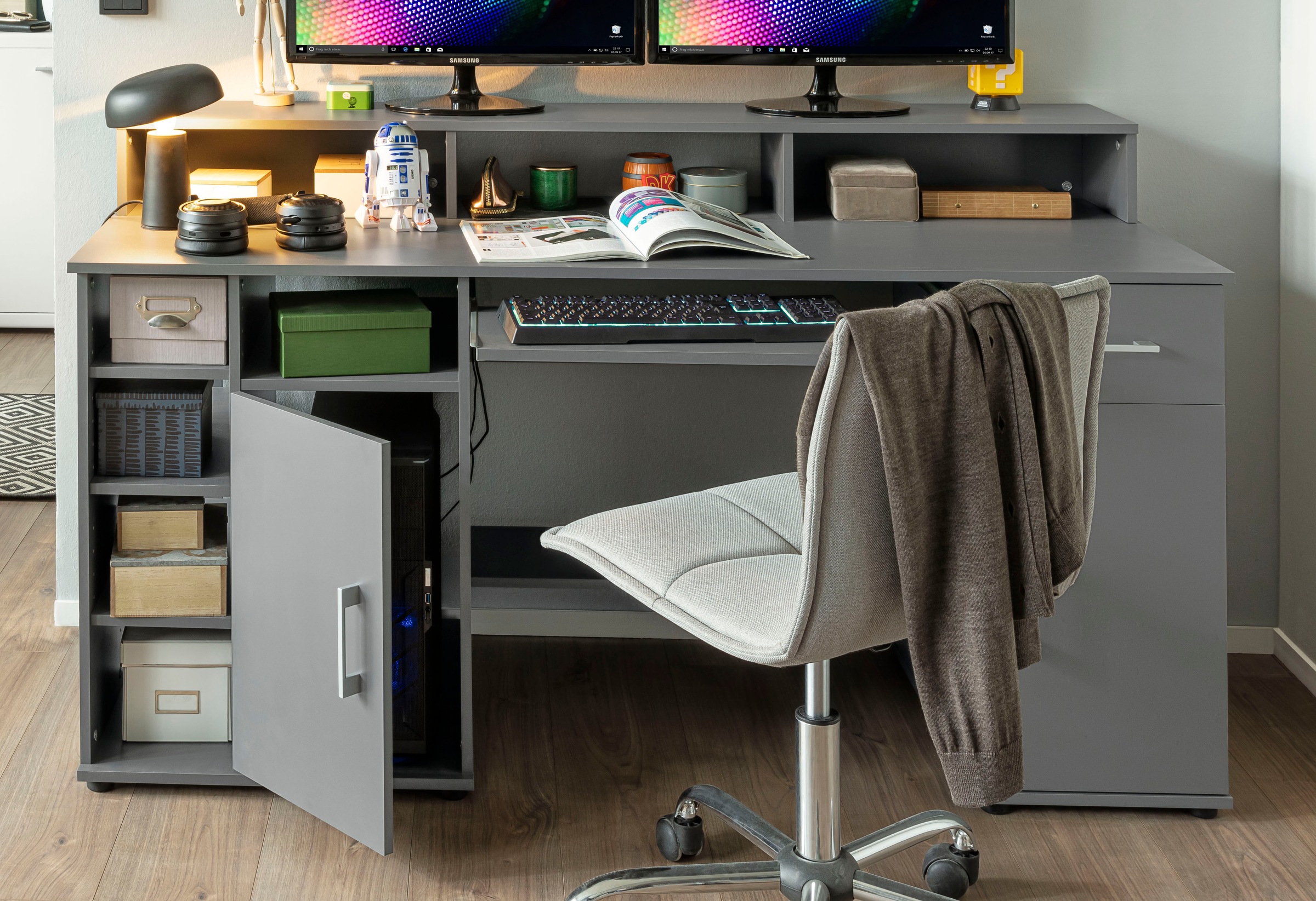 VOGL Möbelfabrik Schreibtisch "Timra mit Monitoraufsatz, Tastaturauszug & T günstig online kaufen