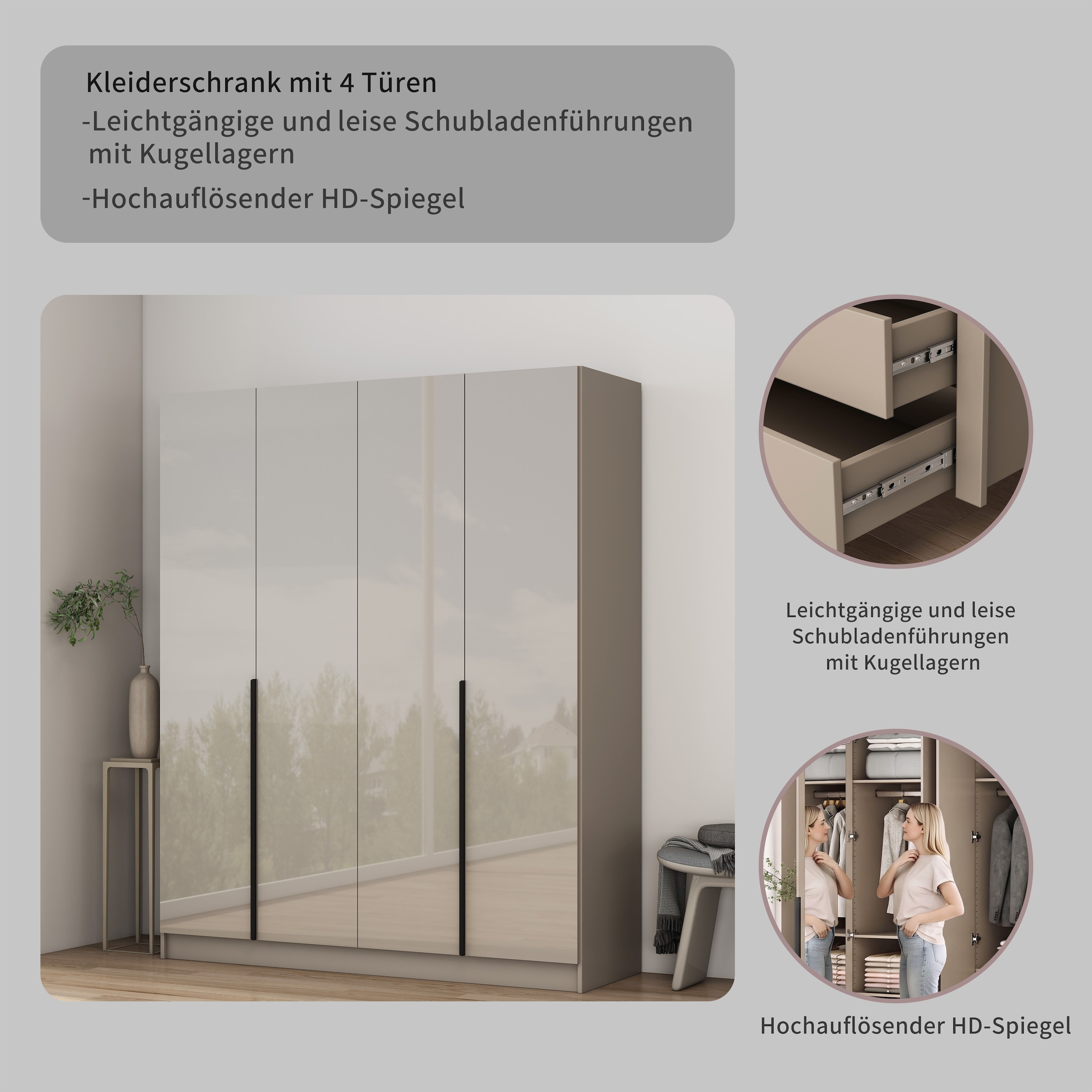 OTTO home Kleiderschrank »Annor Schlafzimmerschrank Breite 162cm hochglanz Schrank Garderobe« Drehtürenschrank mit perfekter Innenausstattung - elegante Türgriffe
