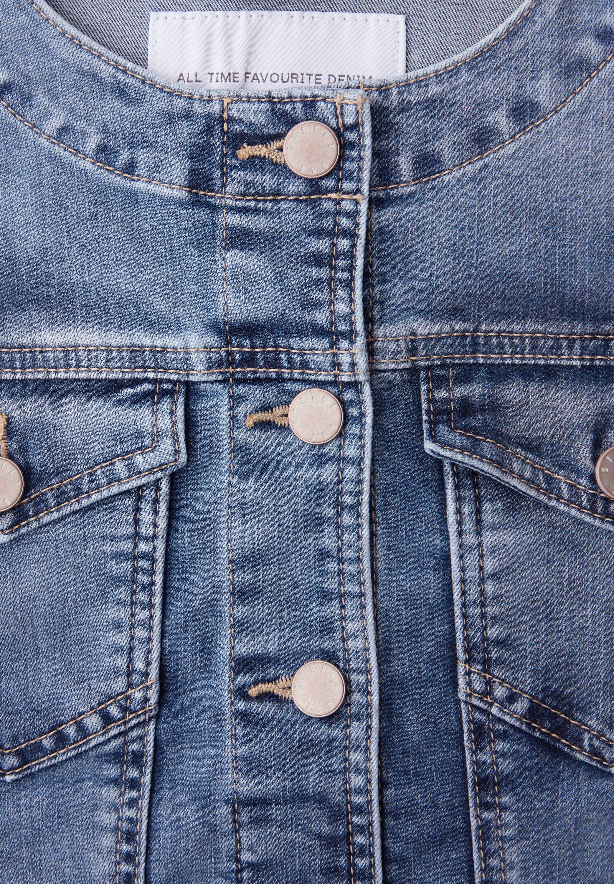 STREET ONE Jeansjacke ohne Kapuze Rundhalsausschnitt