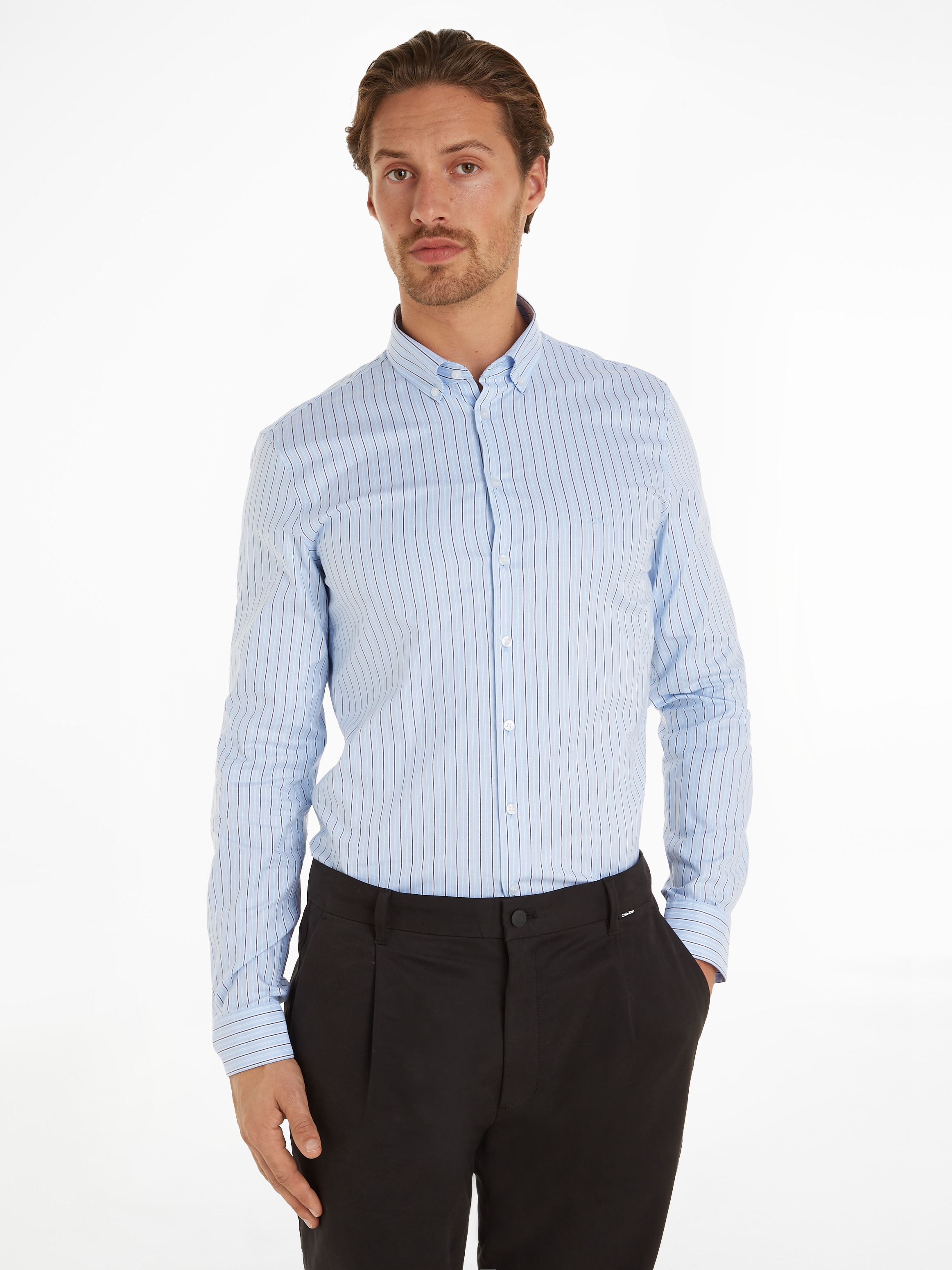 Calvin Klein Langarmhemd "OXFORD 2 TONES STRIPE SLIM SHIRT", mit Knopfleist günstig online kaufen