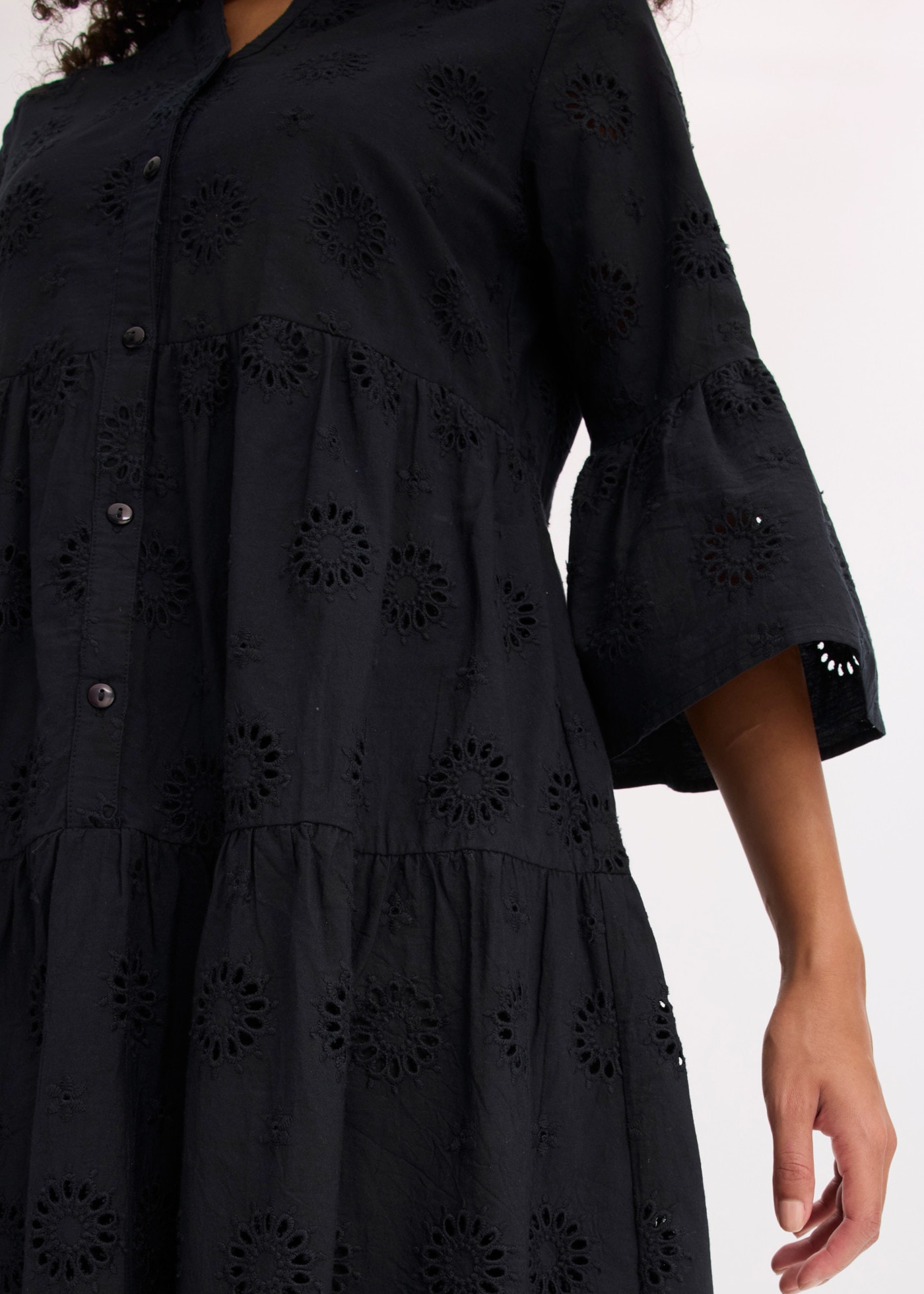bonprix Midikleid aus reiner Baumwolle, A-Linien-Passform, 3/4-Ärmel, mit Stehkragen