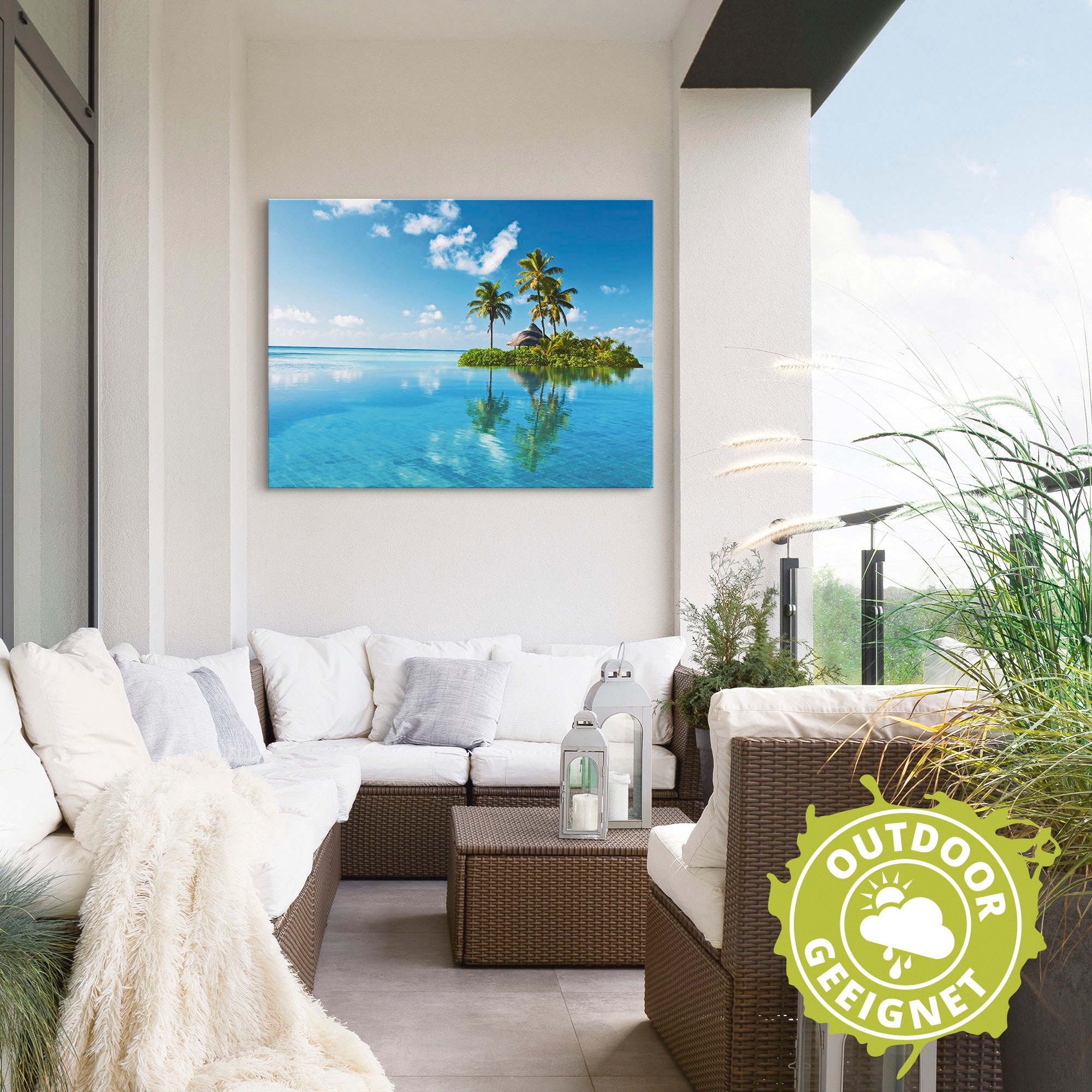 Artland Wandbild »Tropisches Paradies - Insel Palmen Meer«, Amerika, (1 St.), als Alubild, Outdoorbild, Leinwandbild, Poster, Wandaufkleber