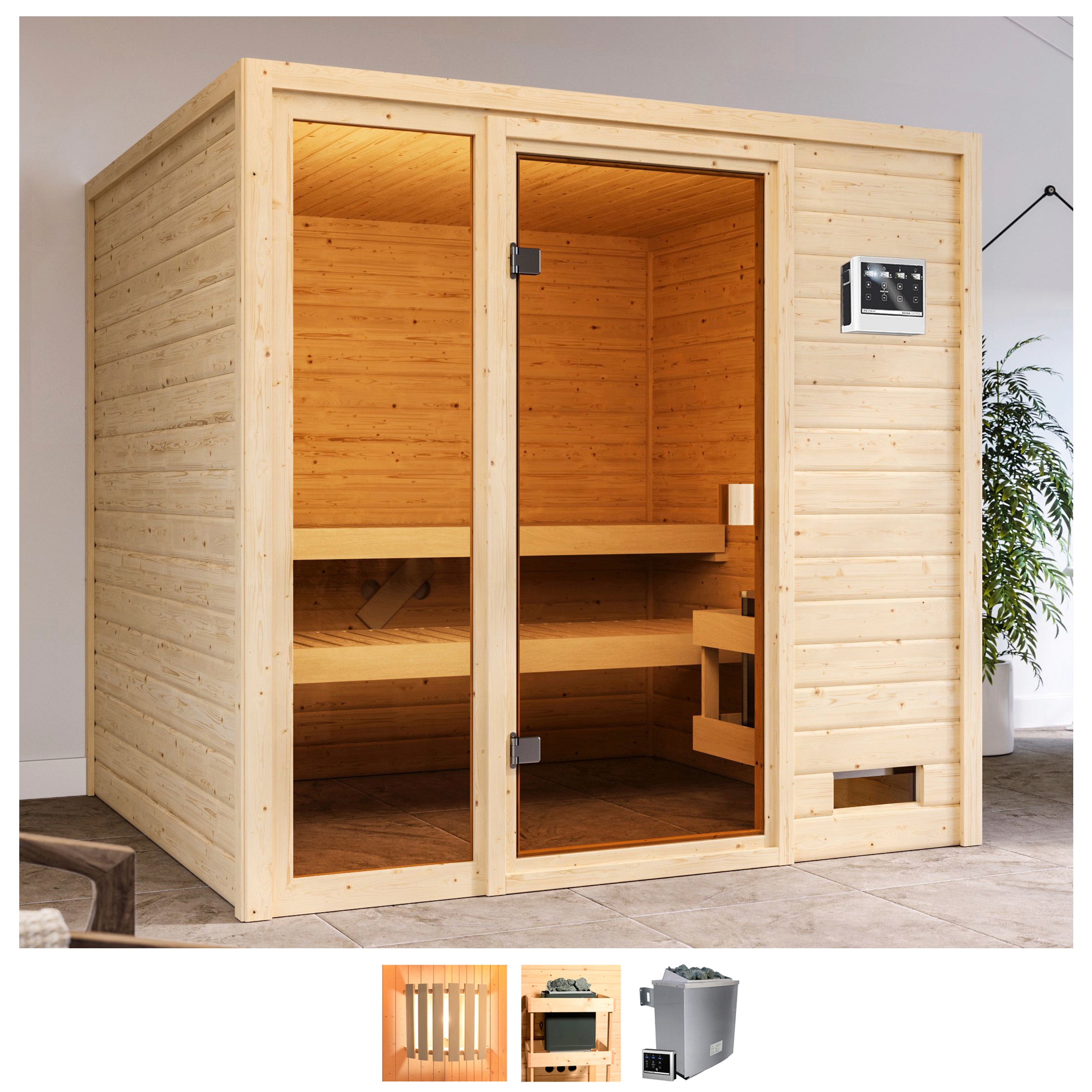 welltime Sauna »Jackie«, 9-kW-Bio-Ofen mit ext. Steuerung