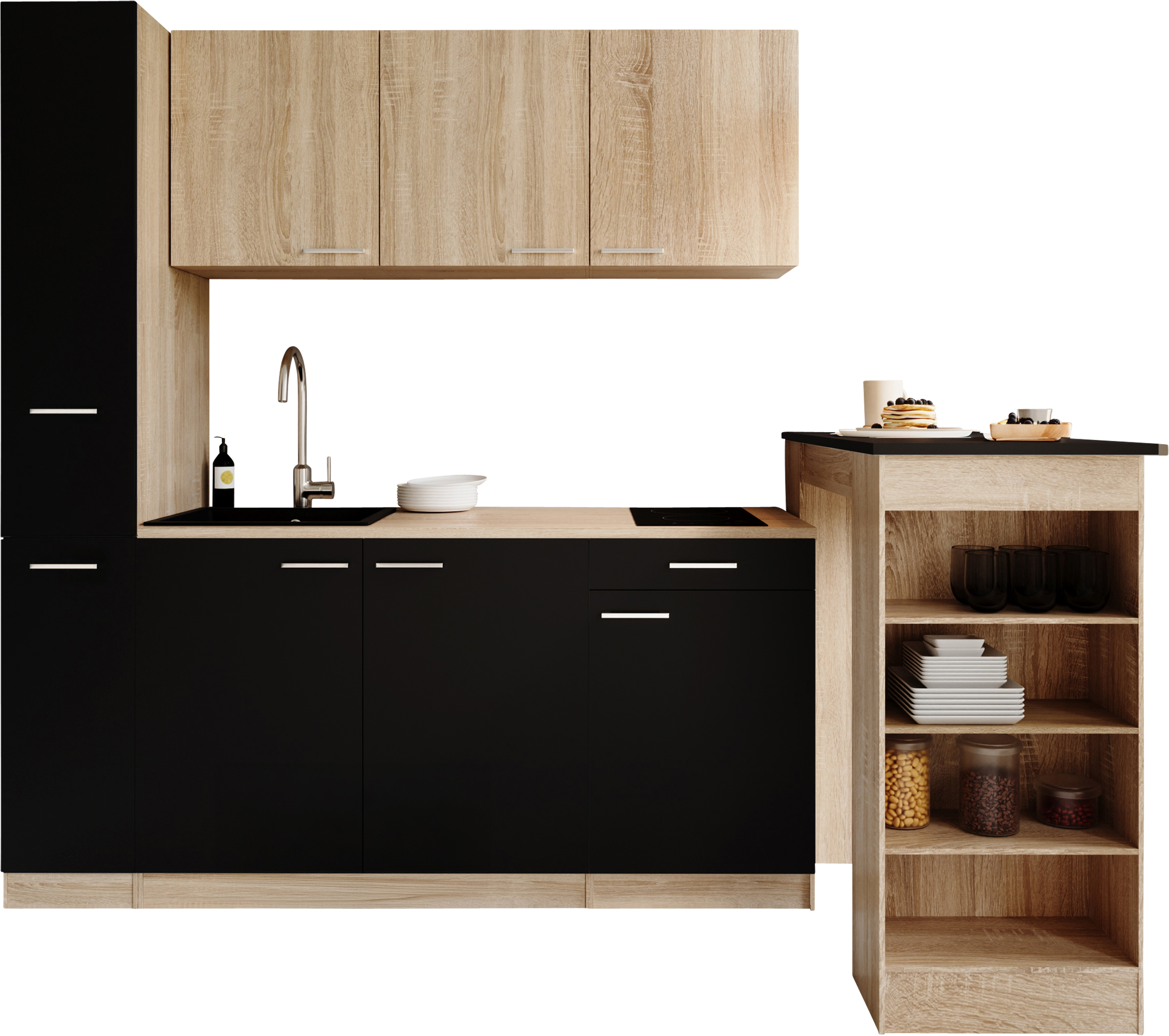 RESPEKTA Küchenzeile "Ingrid, inkl. Tresentisch" zerlegt, wahlweise mit Kühlschrank, Soft-Close-Funktion, Breite 180 cm
