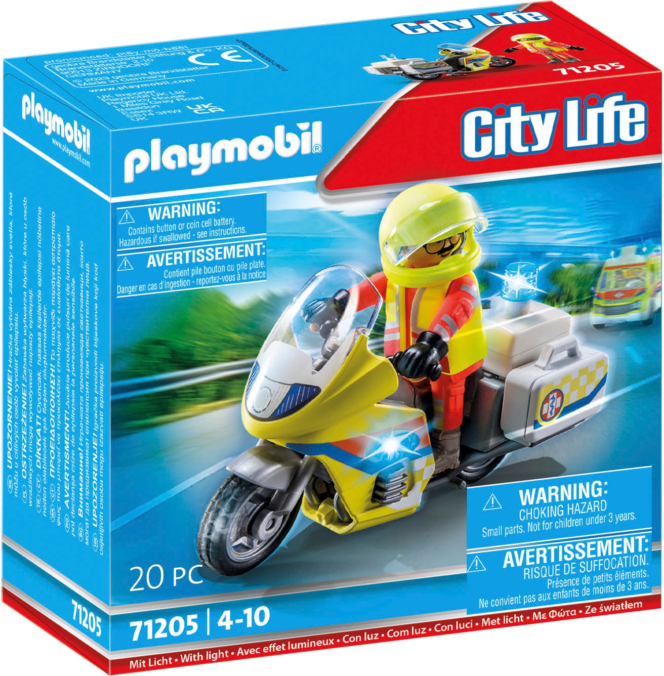 Playmobil® Konstruktions-Spielset »Notarzt-Motorrad mit Blinklicht (71205), My City Life«, mit Lichtmodul; Made in Europe