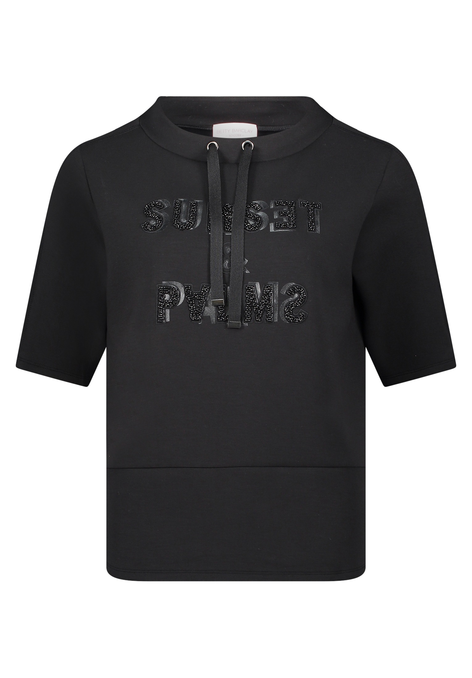 Kurzarmshirt BETTY BARCLAY "Damen mit Stehkragen", Damen, Gr. 42, schwarz, Sweatware, Obermaterial: 54% Viskose, 40% Polyester, 6% Elasthan, gerade normal, Shirts