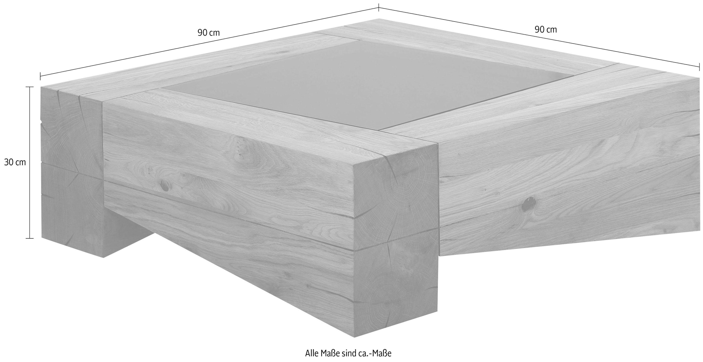 whiteoak Couchtisch »Thilo«, in Balkenoptik mit Glasplatte