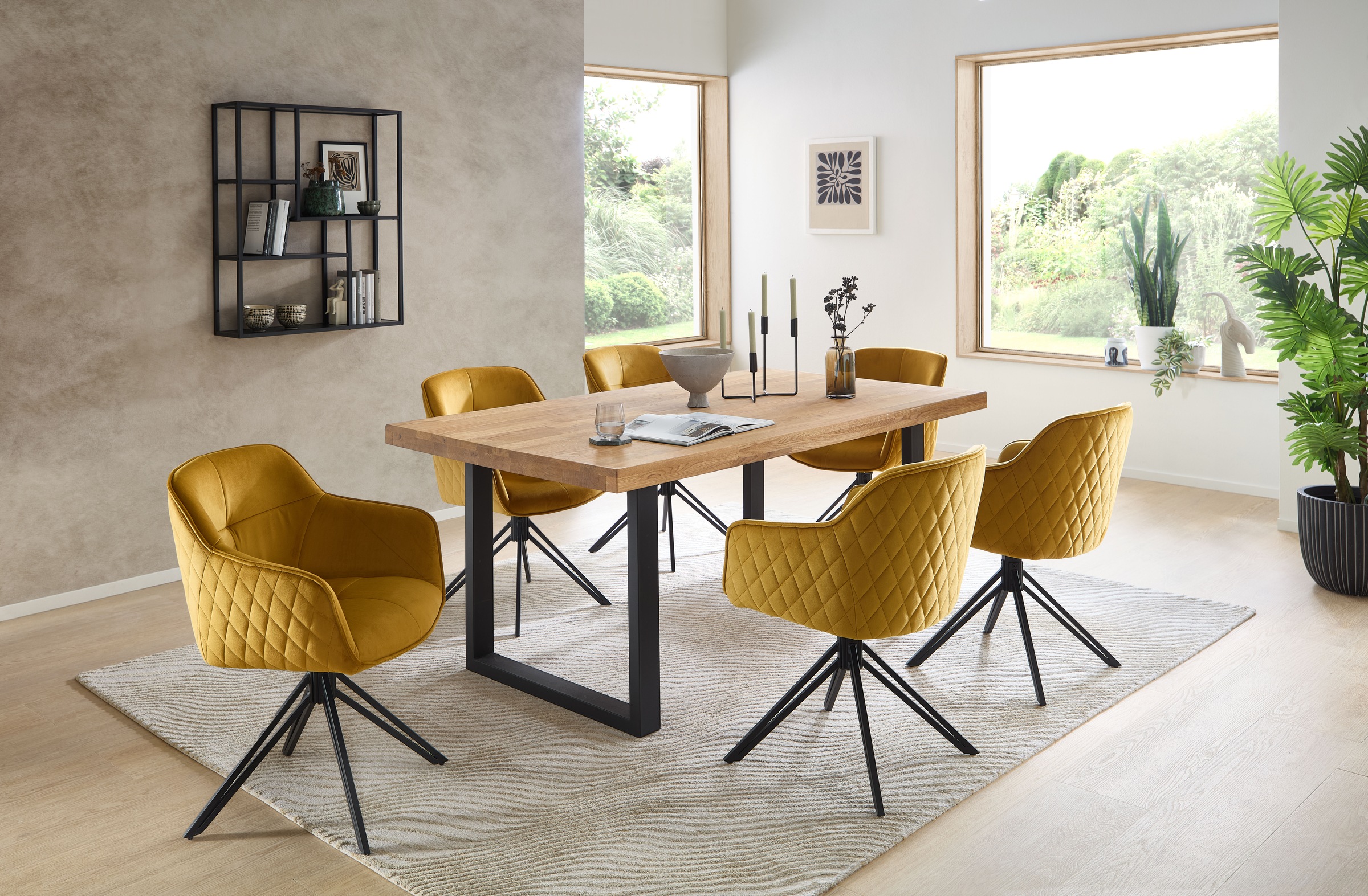 Stolkom Esstisch »Chris Esszimmertisch Eiche Massivholz, BxHxT 110x47x70 cm«, Gerade Kante, Industrial Style Eiche Massivholz