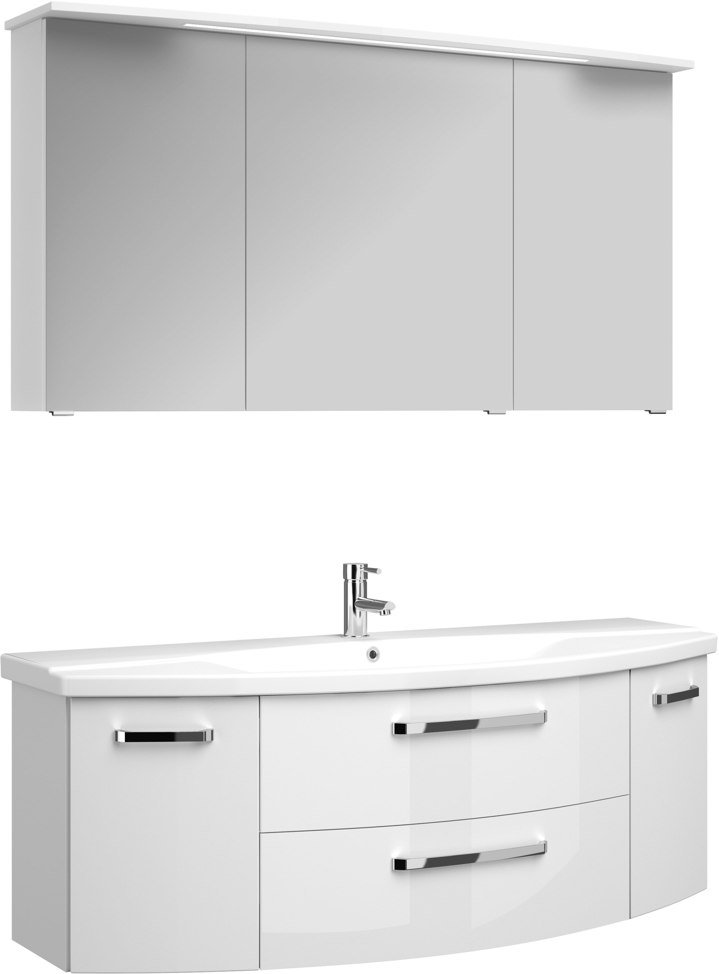 Saphir Badmöbel-Set »Serie 4010 2-teilig Keramik-Waschtisch mit LED-Spiegelschrank«, (Set), Badezimmer Set 144 cm breit, inkl. Türdämpfer, 5 Türen, 2 Schubladen