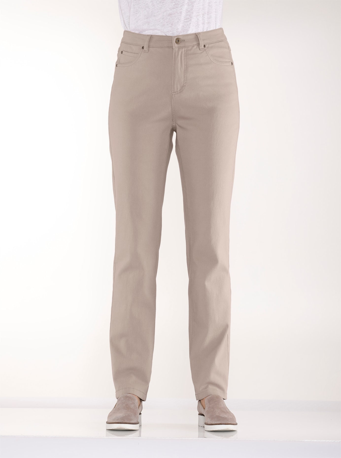 5-Pocket-Jeans CLASSIC BASICS, Damen, Gr. 21, Kurzgrößen, beige (sesam), 98% Baumwolle, 2% Elasthan, unifarben, lang, Jeans 5-Pocket-Jeans