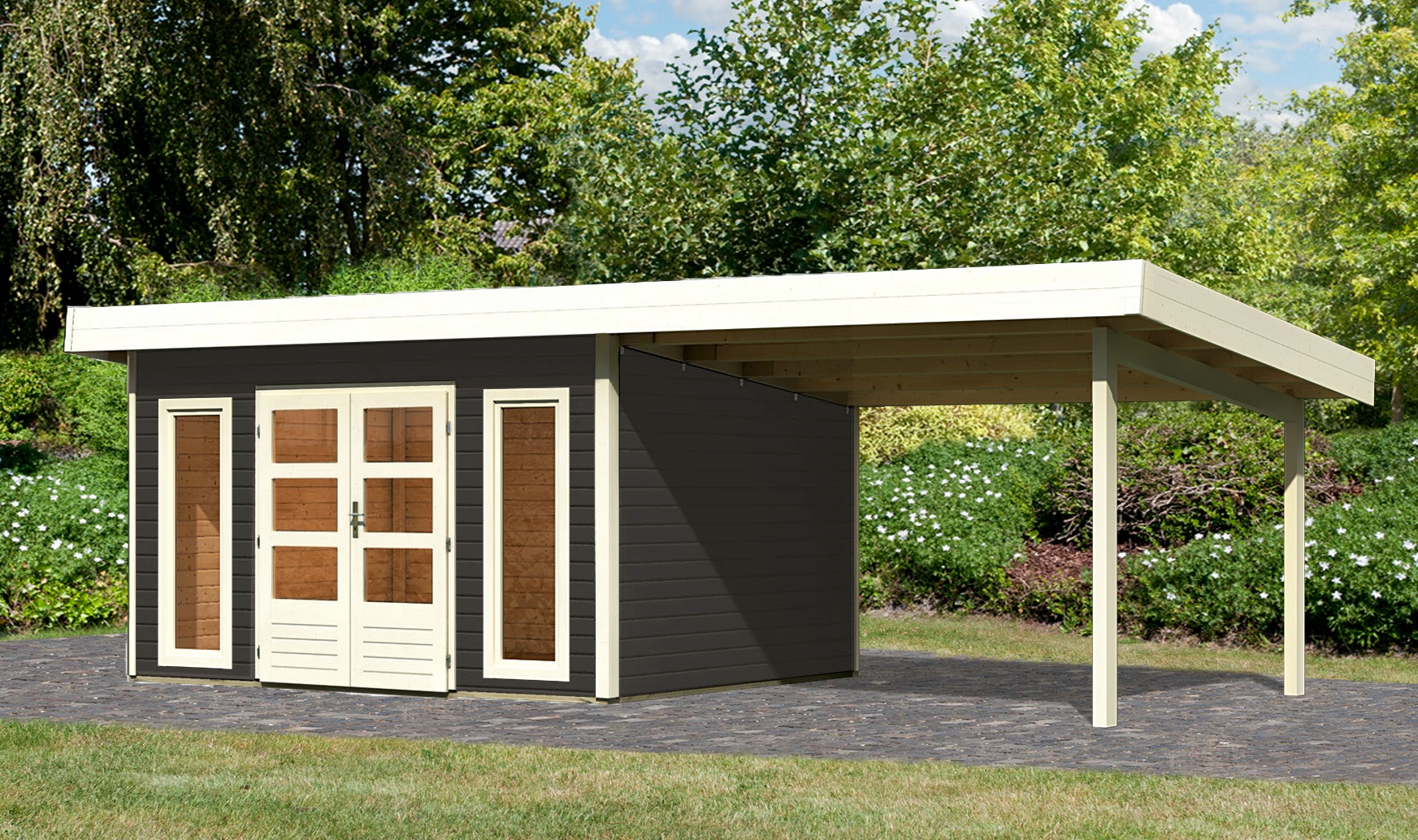 Karibu Gartenhaus "Perlsee 4" mit Anbaudach günstig online kaufen