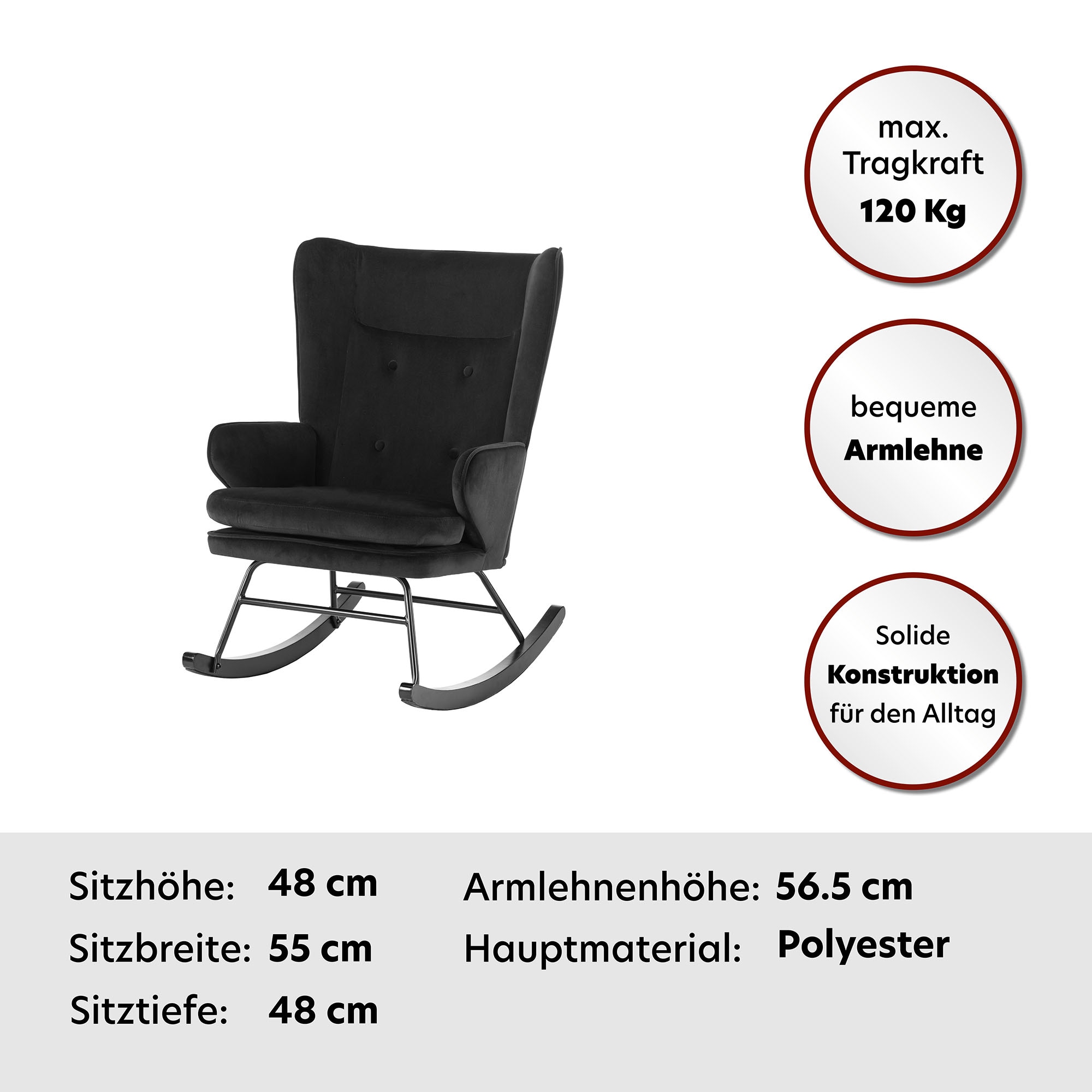 Kayoom Schaukelstuhl »Melorie 125, Metallgestell mit Kufen aus Holz«, 1 St., Schaukelstuhl, Zierknöpfe, Metallgestell mit Kufen aus Holz