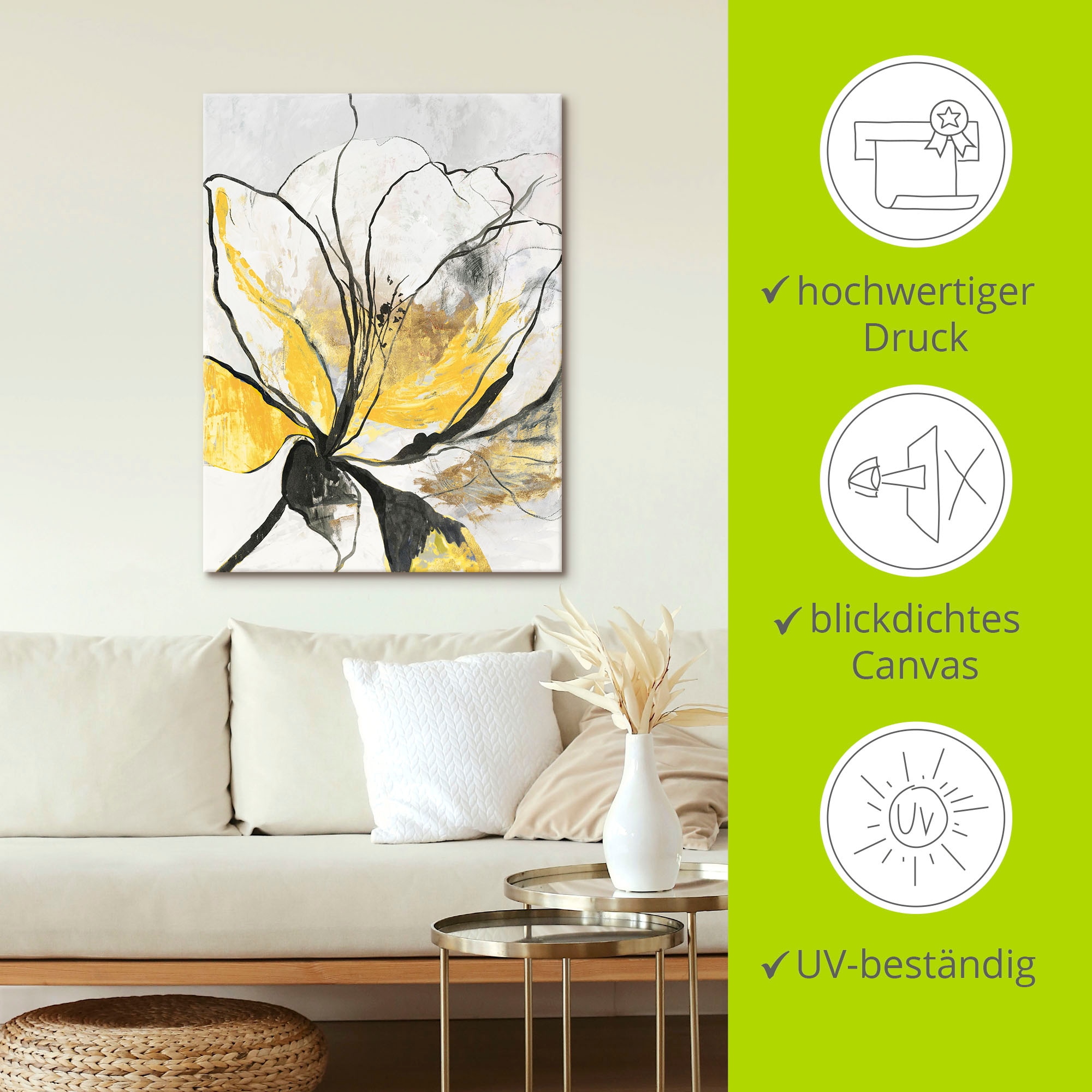 Artland Wandbild »Umrissenes Blumenmuster I gelbe Version«, Blumenbilder, (1 St.), als Alubild, Outdoorbild, Leinwandbild, Poster, Wandaufkleber