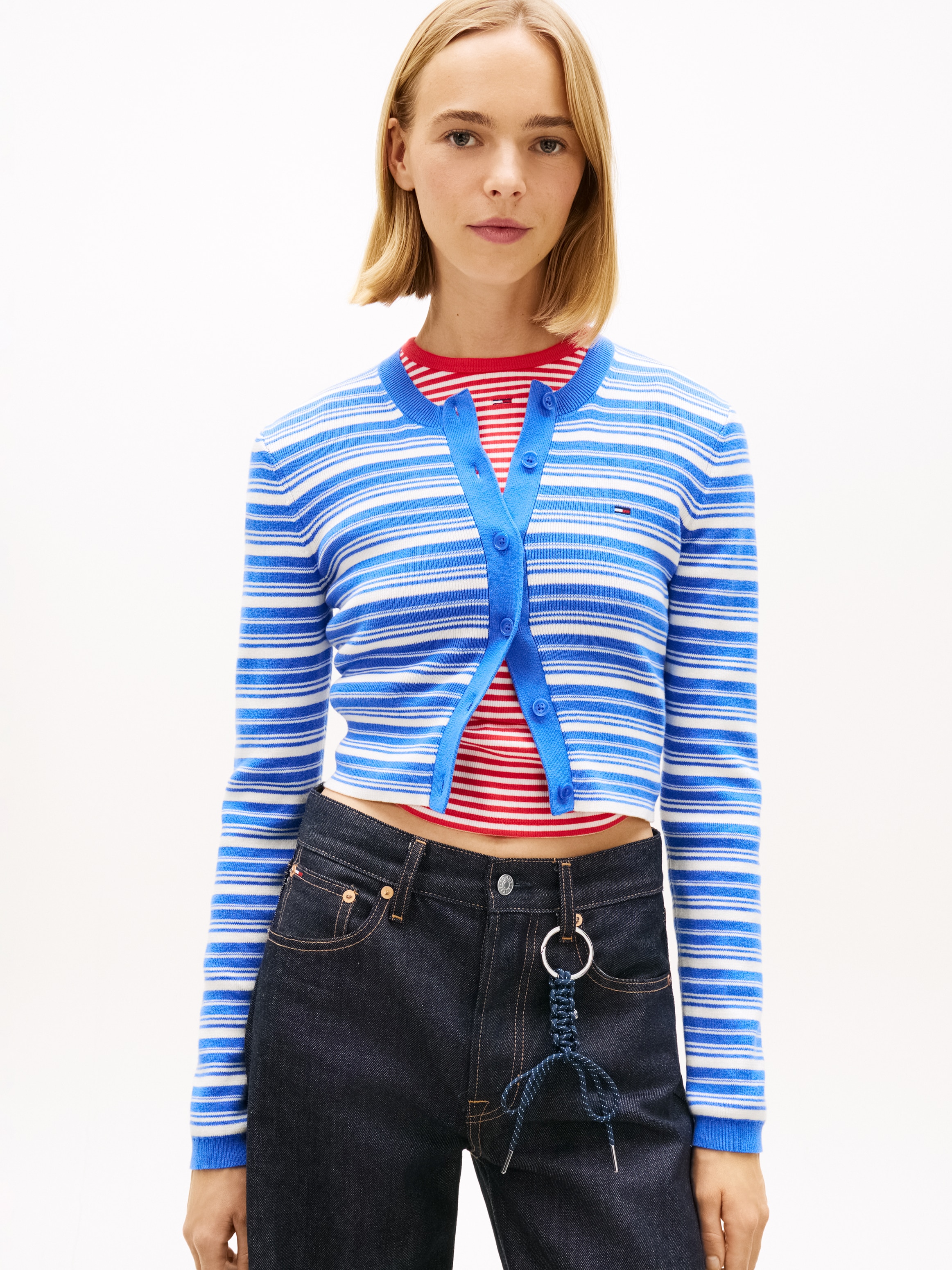 Tommy Jeans Strickjacke "TJW CREW NECK STRIPE CARDI EXT" reine Baumwolle, S günstig online kaufen