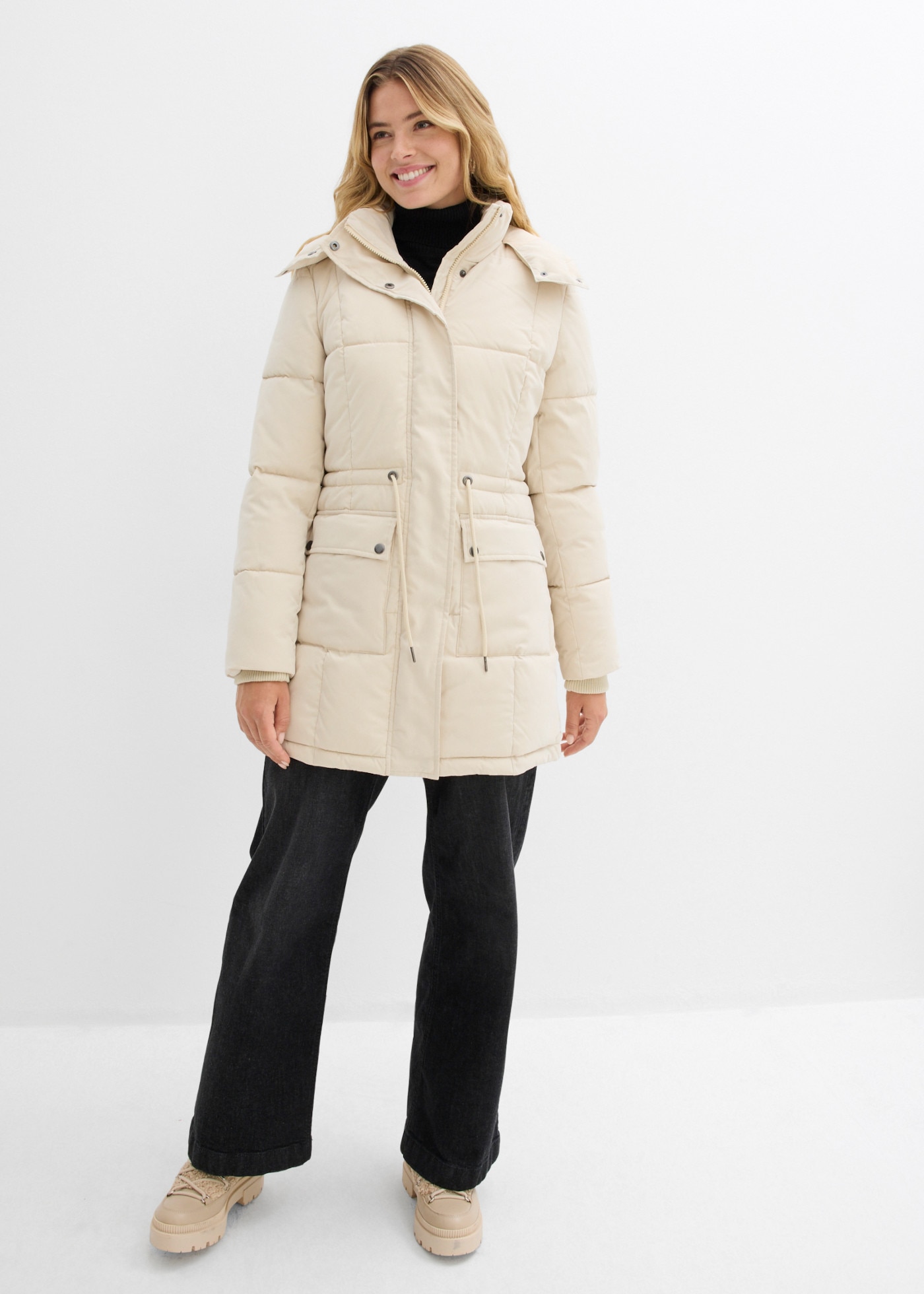 bonprix Winterjacke "Winterjacke mit verstellbarem Taillenbündchen" mit Kapuze mit abnehmbarer Kapuze, Loose Fit