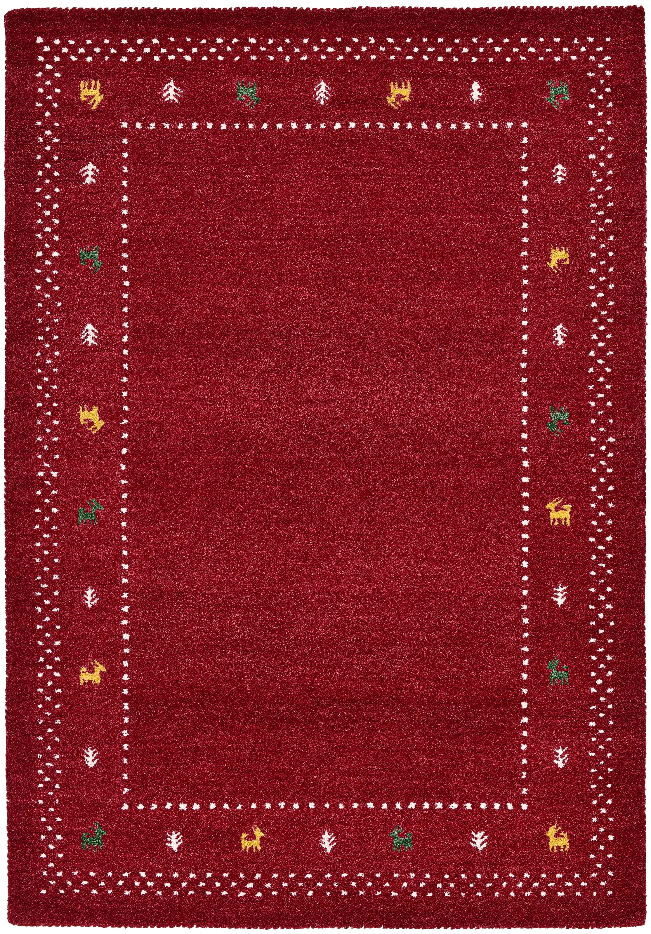 THEKO Wollteppich »Gabbeh Bordüre, Handgefertigt, Teppich, Tiermotiv, reine Wolle« rechteckig 14 mm Höhe Wohnzimmer, Schlafzimmer, Esszimmer