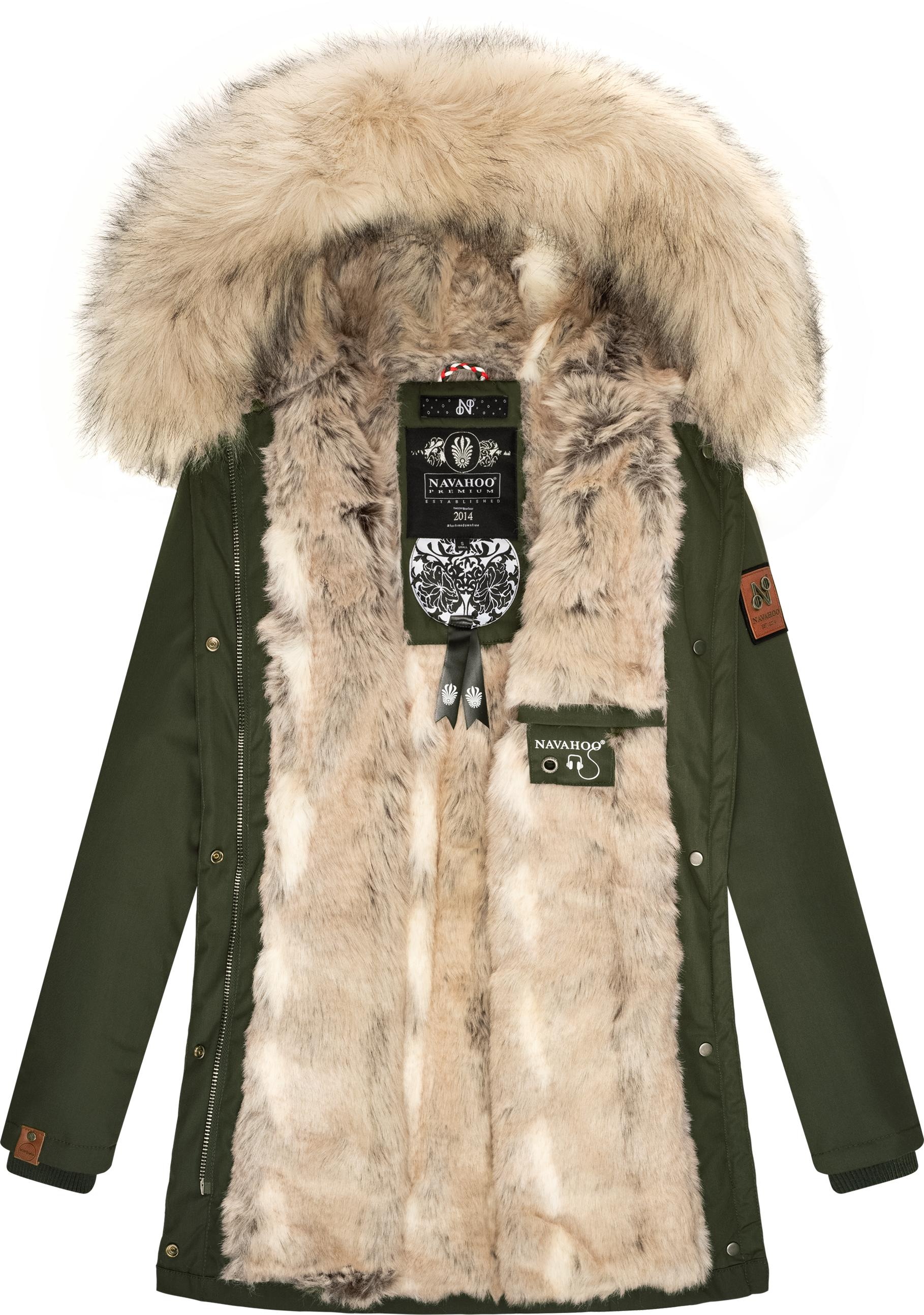 Navahoo Wintermantel »Cristal«, stylischer Damen Winterparka mit Kunstfell-Kapuze