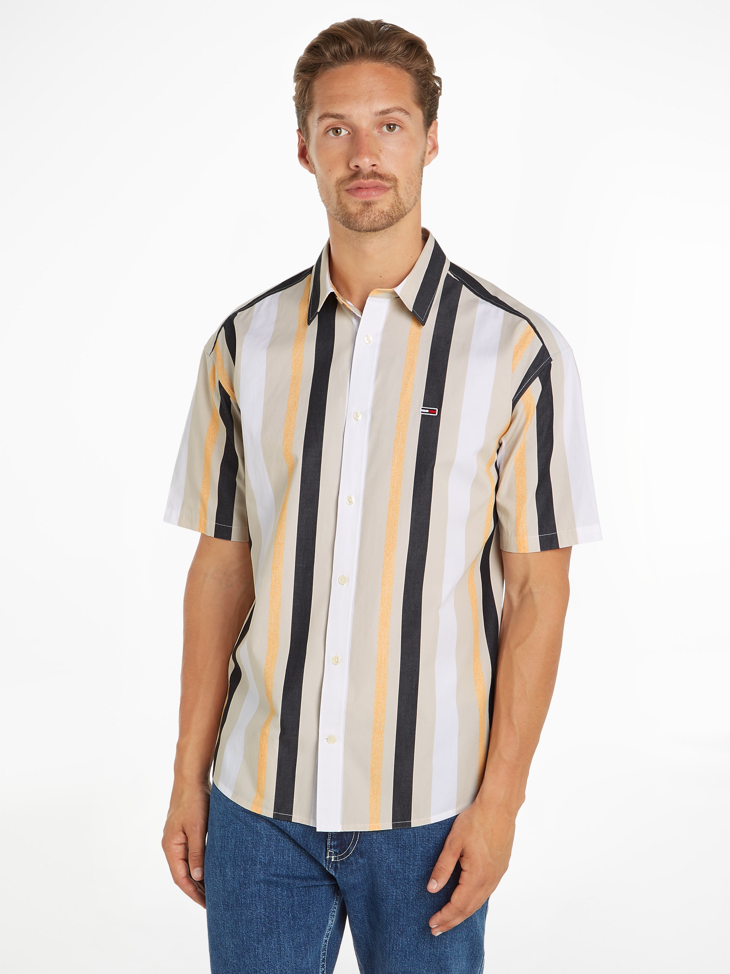 Tommy Jeans Kurzarmhemd "TJM RLX STRIPES SHIRT", mit mehrfarbigen Streifen
