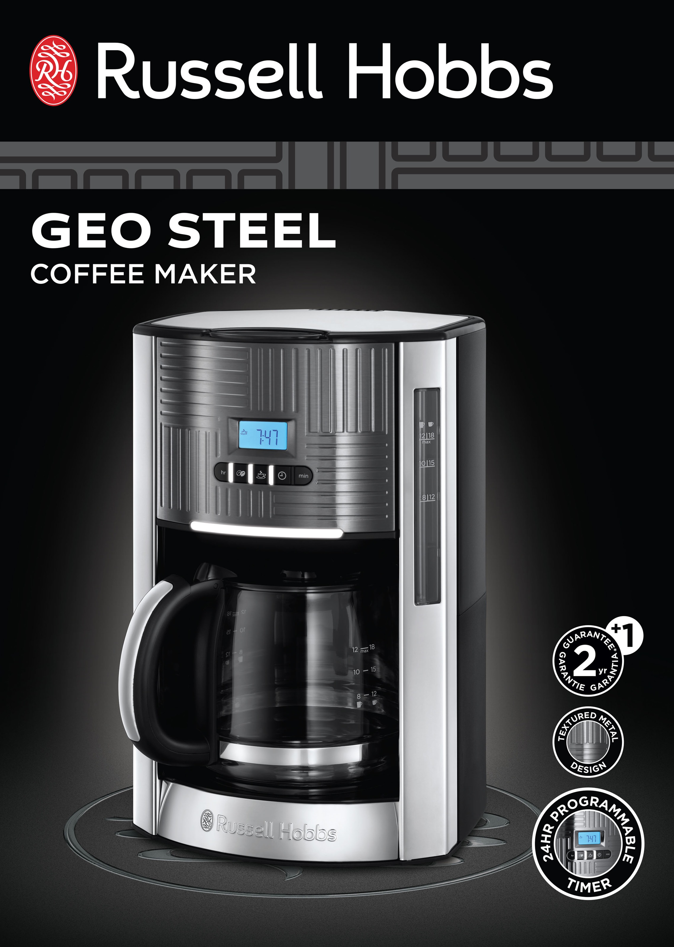 RUSSELL HOBBS Filterkaffeemaschine »Geo Steel 25270-56« 1,5 l Kaffeekanne Papierfilter 1x4