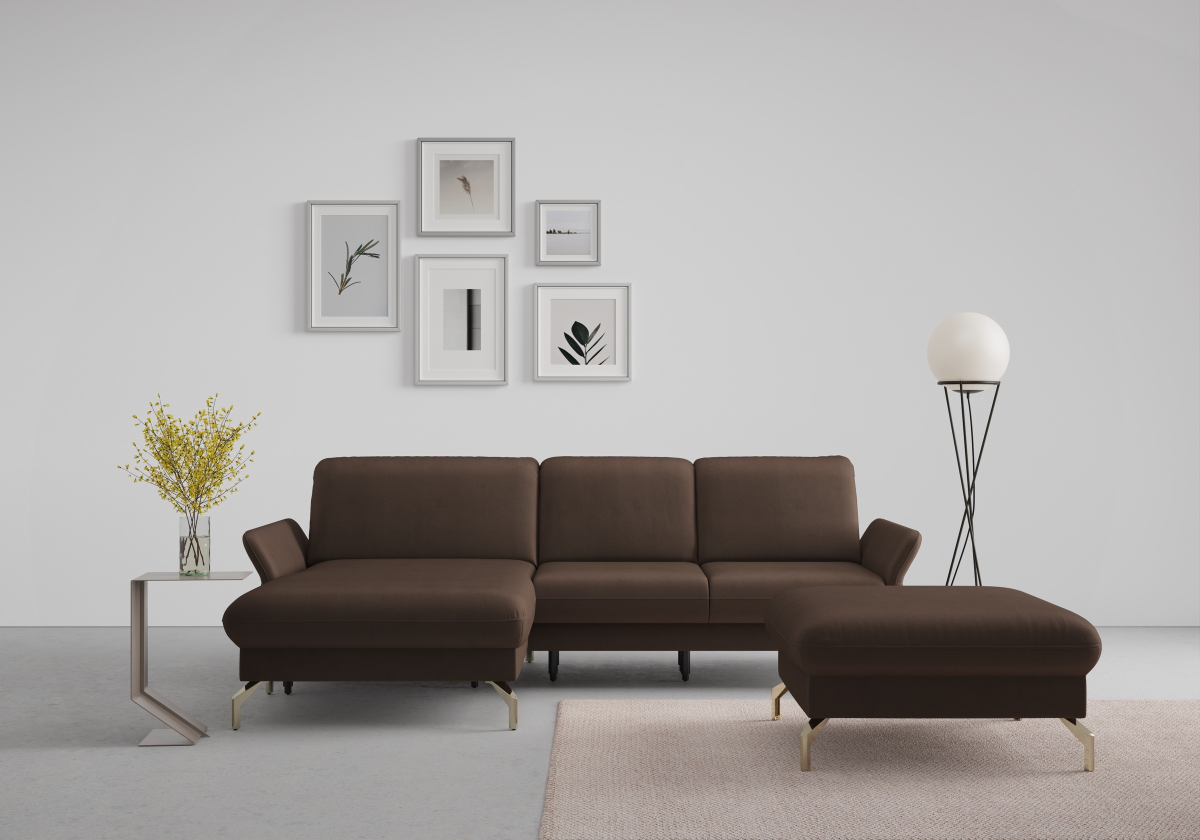 Ecksofa SIT & MORE "Fashion L-Form", braun (dunkelbraun), B:253cm H:84cm T:165cm, Sofas, Ecksofa, wahlweise mit Kopfteilverstellung, Vorziehsitz, motorisch, Nickelfüße 4