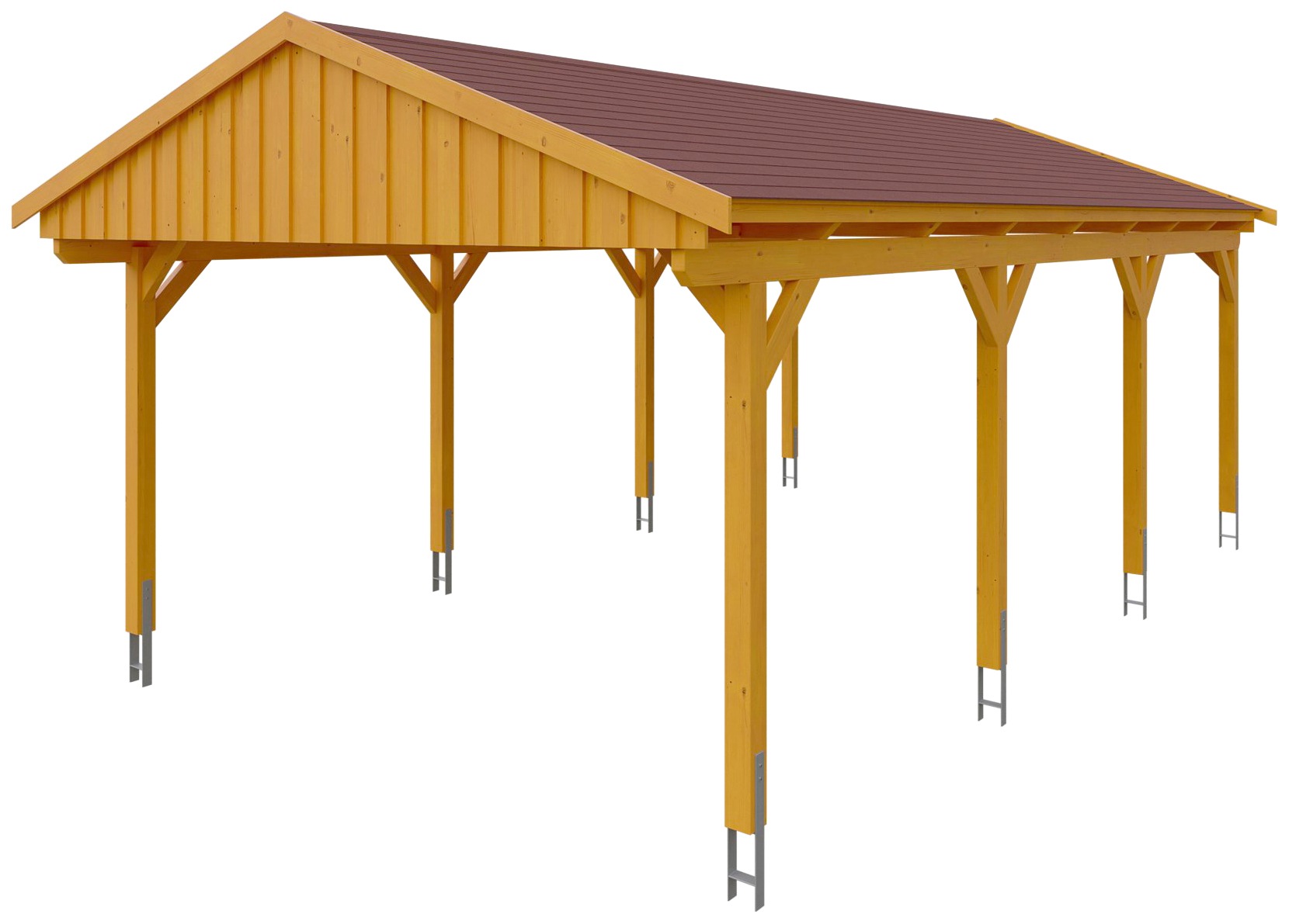 Skanholz Einzelcarport »Fichtelberg«, Leimholz-Nordisches Fichtenholz, hellbraun, mit roten Schindeln