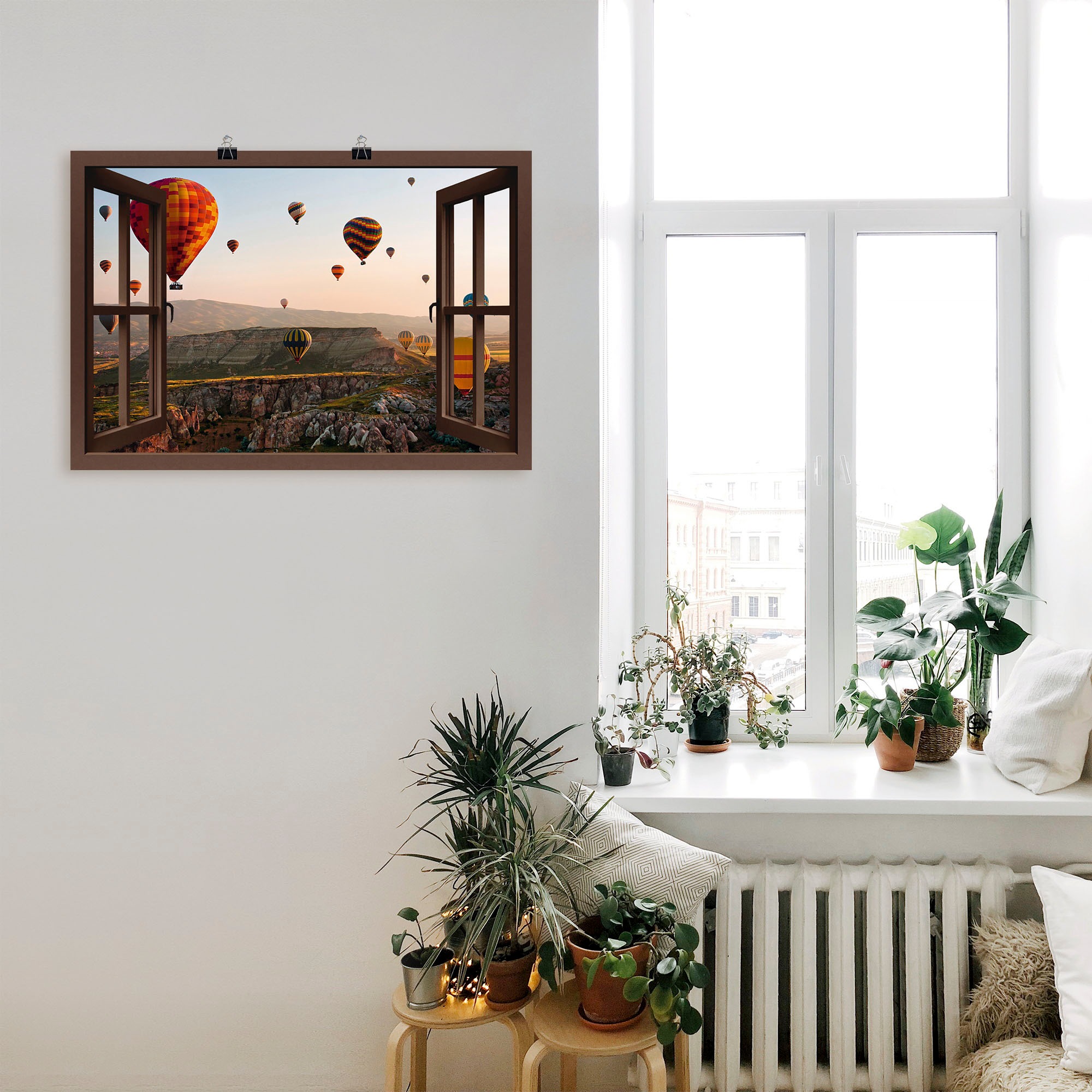 Artland Wandbild "Fensterblick Kappadokien Ballonfahrt", Ballonfahren, (1 S günstig online kaufen