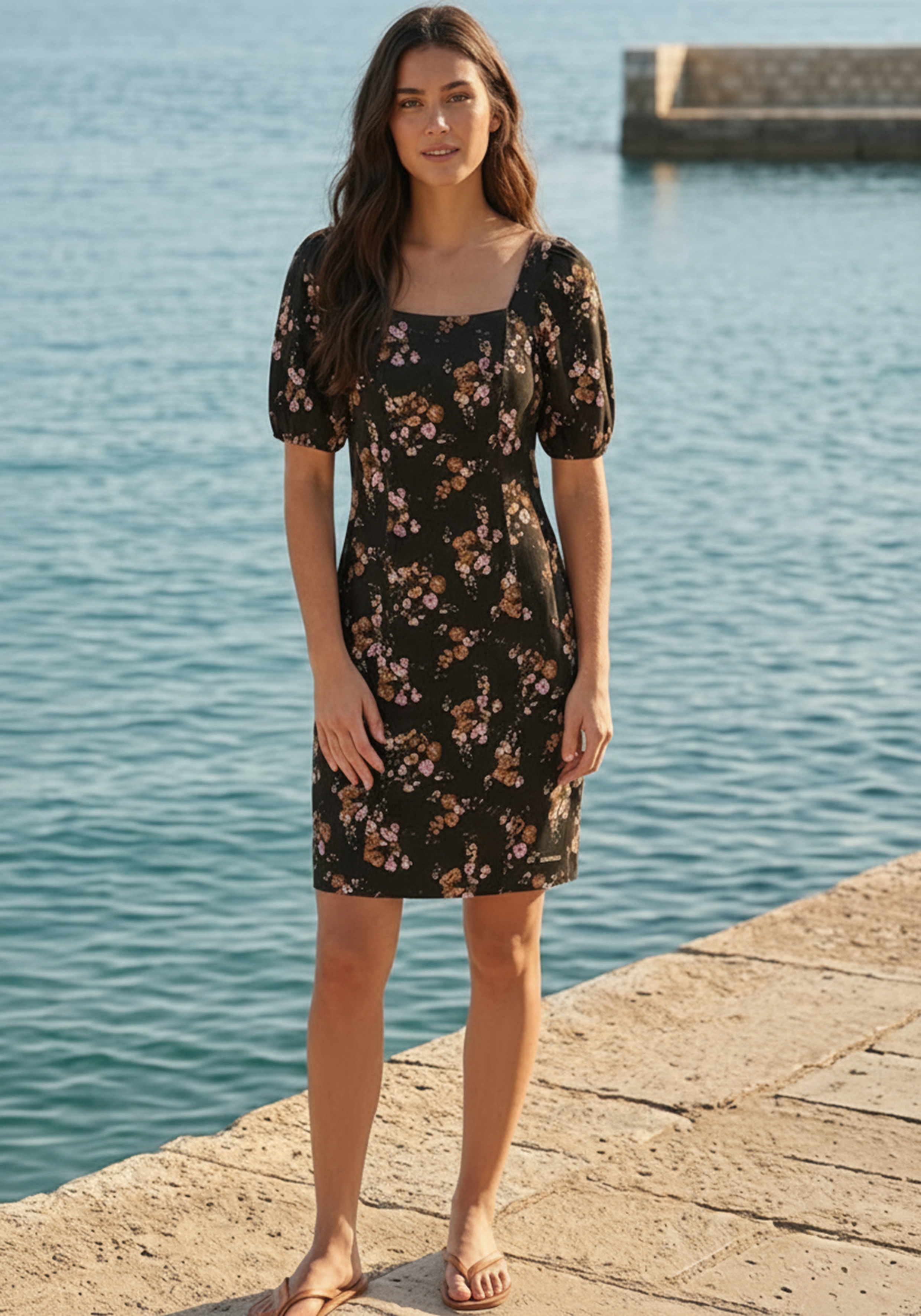 Bruno Banani Minikleid mit geblümter Optik, aus Jersey, elastische Viskosemischung
