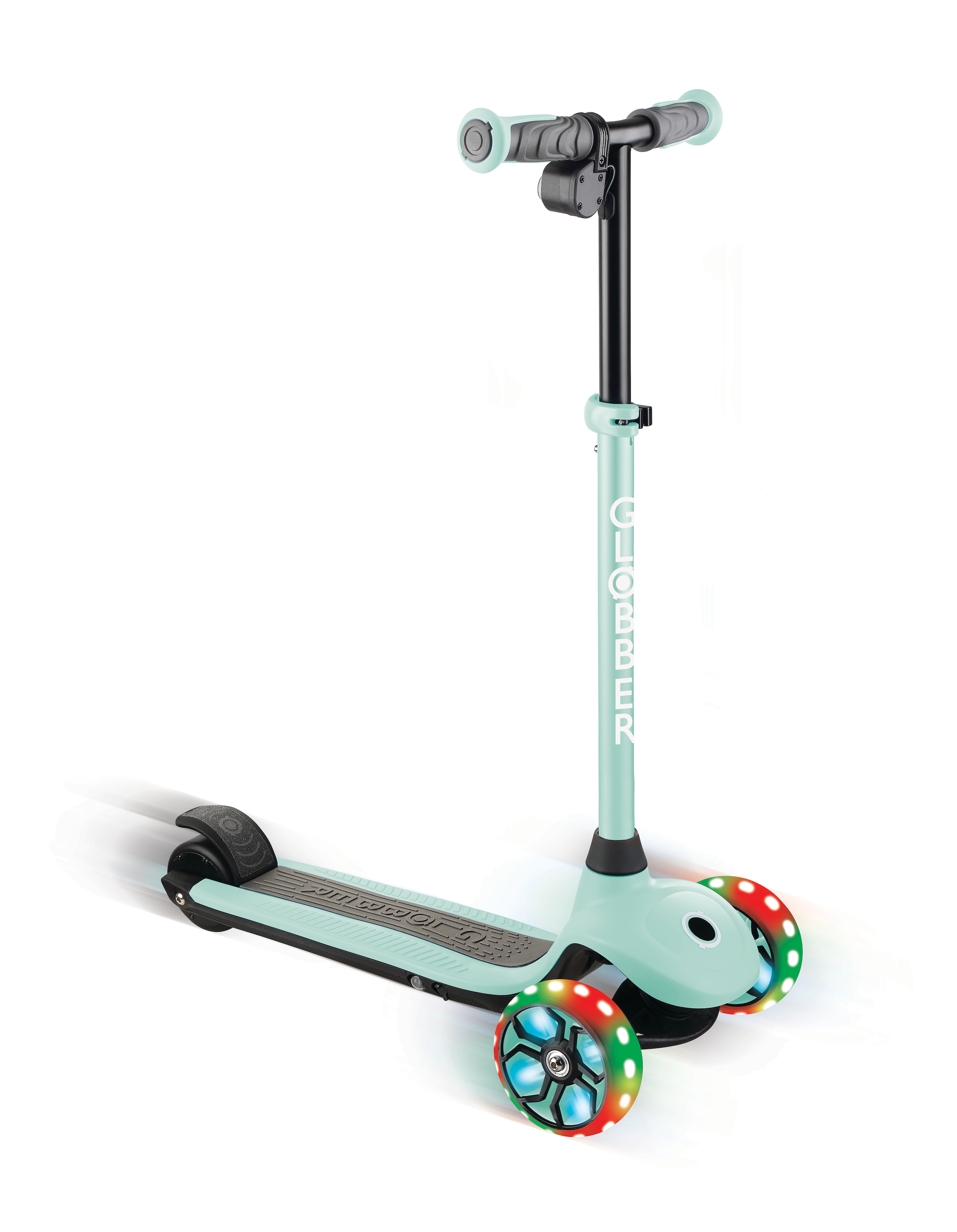 GLOBBER E-Scooter "ONE K E-MOTION 4 PLUS, mit Leuchtrollen", B:29cm L:62cmmintgrün, Roller