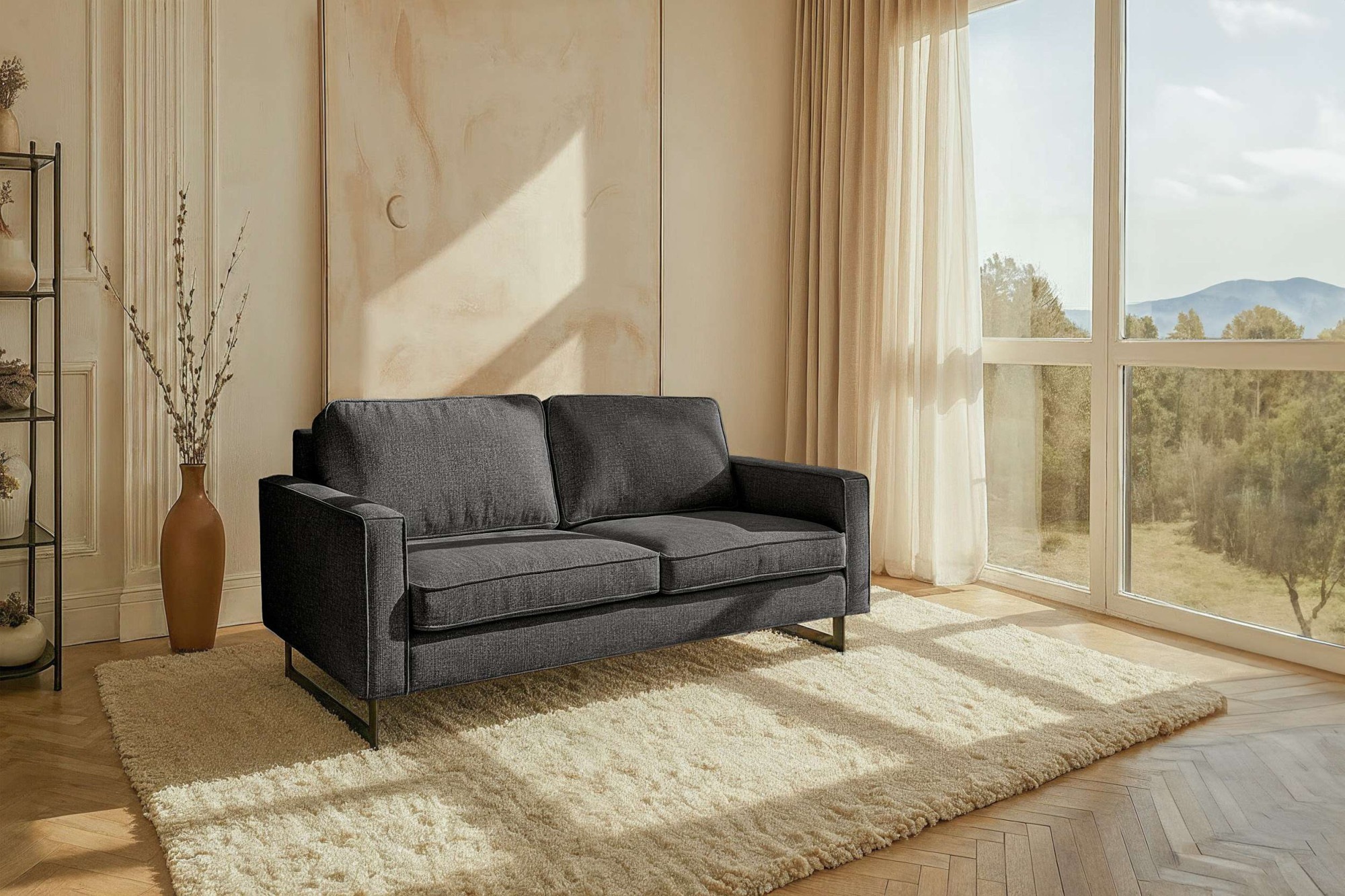 OTTO home 2-Sitzer "Pinto, 166 cm, Cord, Chenille, Lederoptik" mit Keder, schwarze Metallfüße, Wellenunterfederung