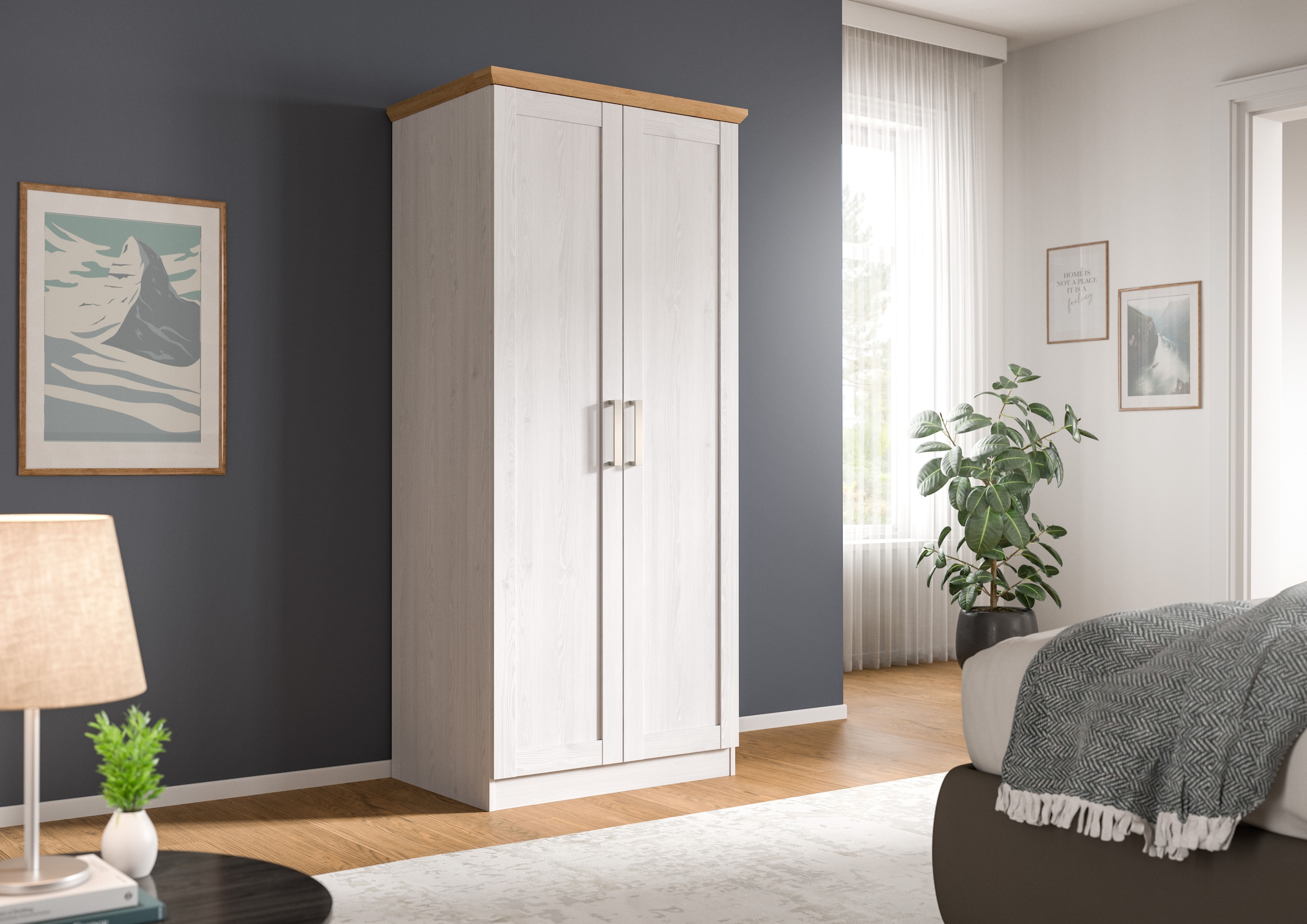 Home affaire Kleiderschrank »FLORENZ, Kleiderschrank inkl. 1 Kleiderstange« 1 Stk. tlg. Kleiderschrank, Drehtürenschrank, Graderobenschrank, Mehrzweckschrabnk