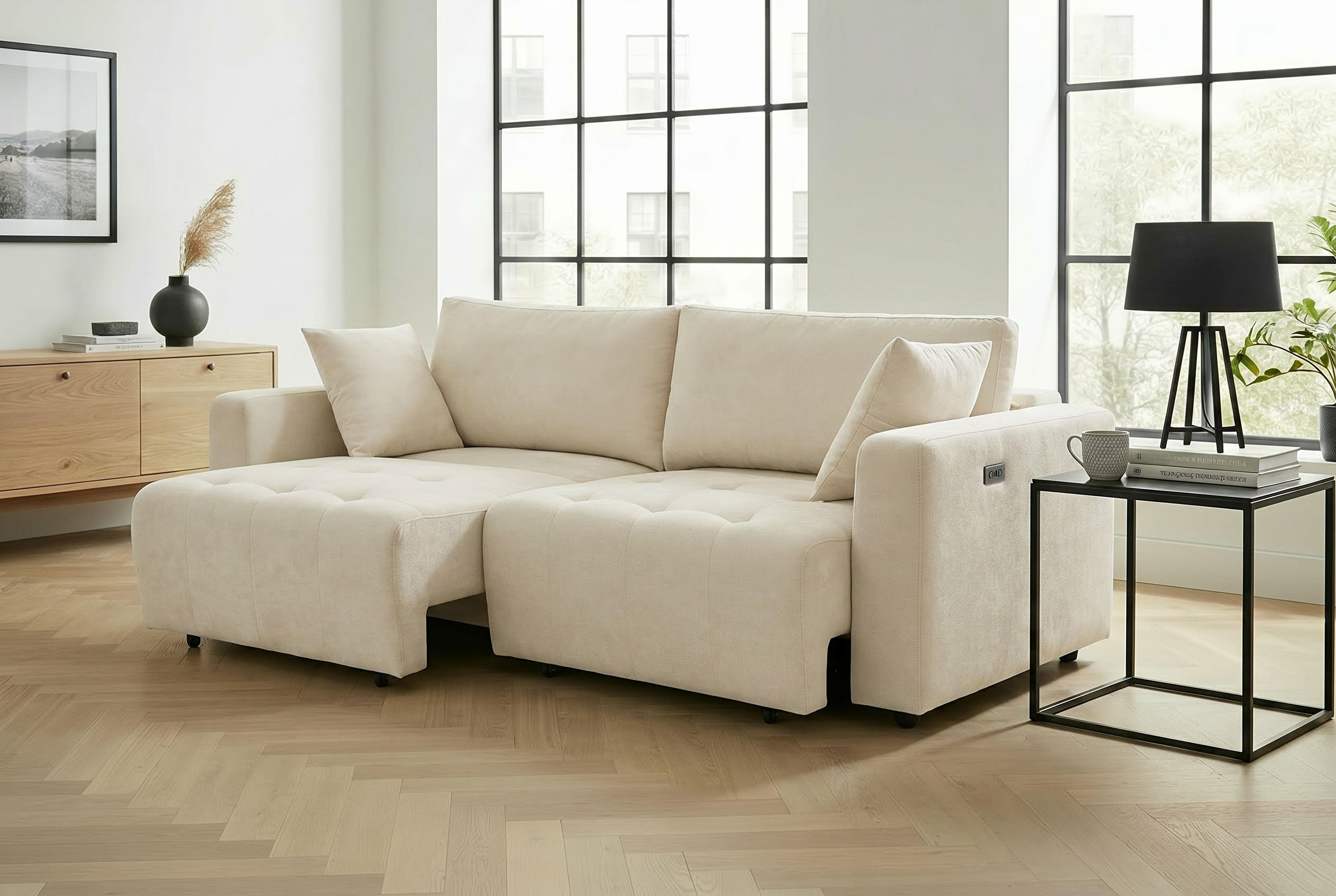 OTTO home 2,5-Sitzer "ELIANN, 209 cm - elektrisches Schlafsofa" mit USB A/C-Anschluss. Federkern, Webstoff