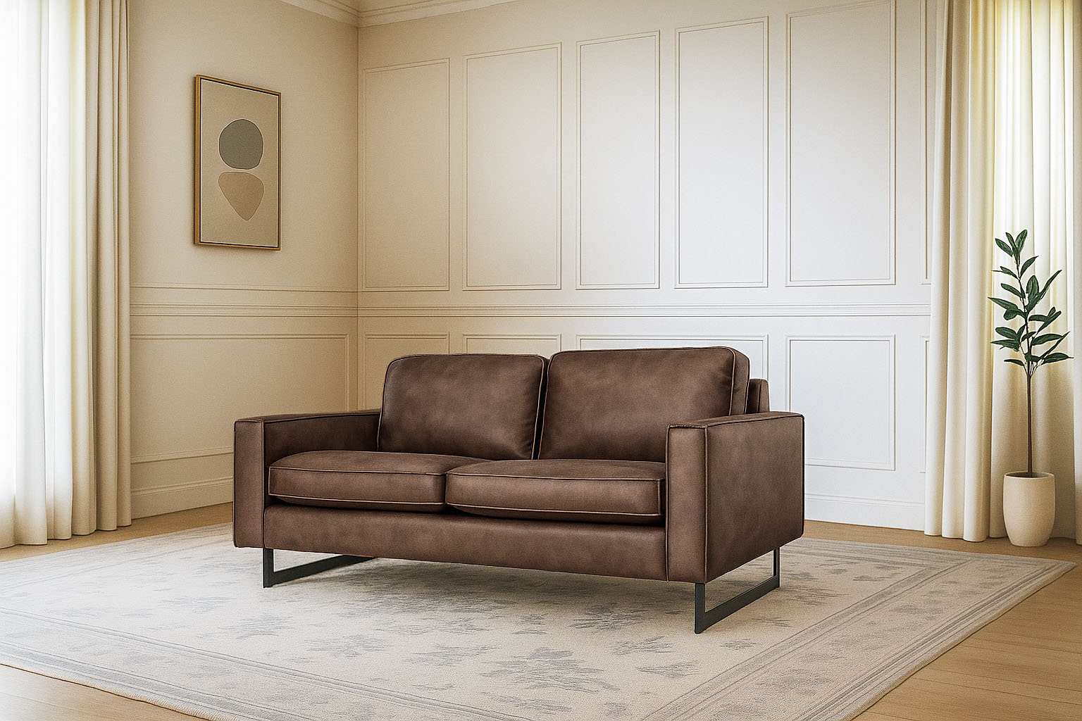 OTTO home 2-Sitzer "Pinto, 166 cm, Cord, Chenille, Lederoptik" mit Keder, schwarze Metallfüße, Wellenunterfederung