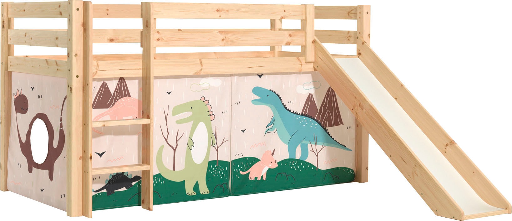 Vipack Spielbett "Pino, Kiefer massiv, mit Rolllattenrost u. Textil-Set, Ma günstig online kaufen