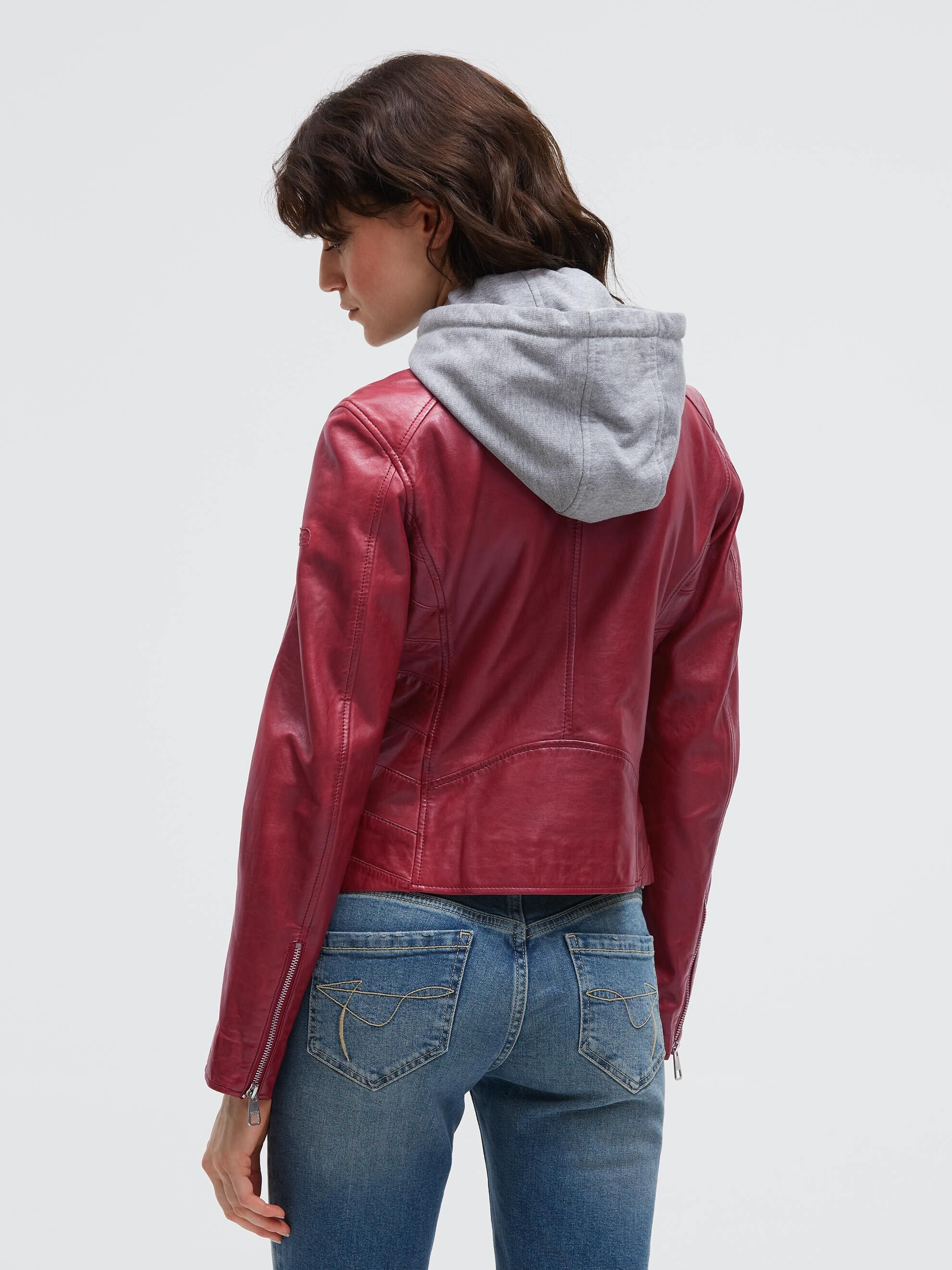 SOCCX Lederjacke mit Kapuze mit Reißverschluss an den Einschubtaschen