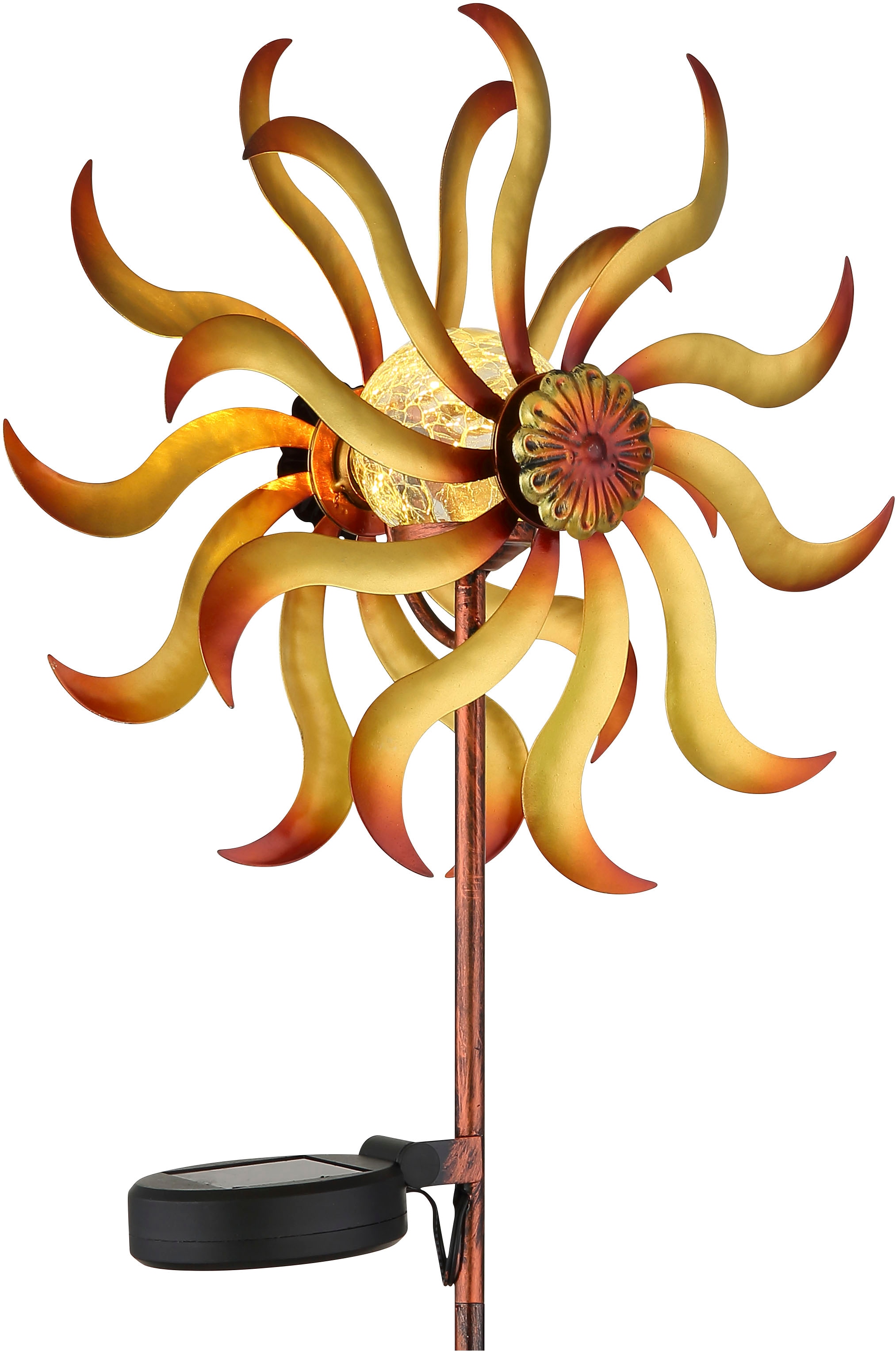 GLOBO LIGHTING LED Solarleuchte »SOLARLEUCHTE METALL GOLDFARBEN PATINIERT, 1XLED« LED-Modul 1 Stk. Warmweiß