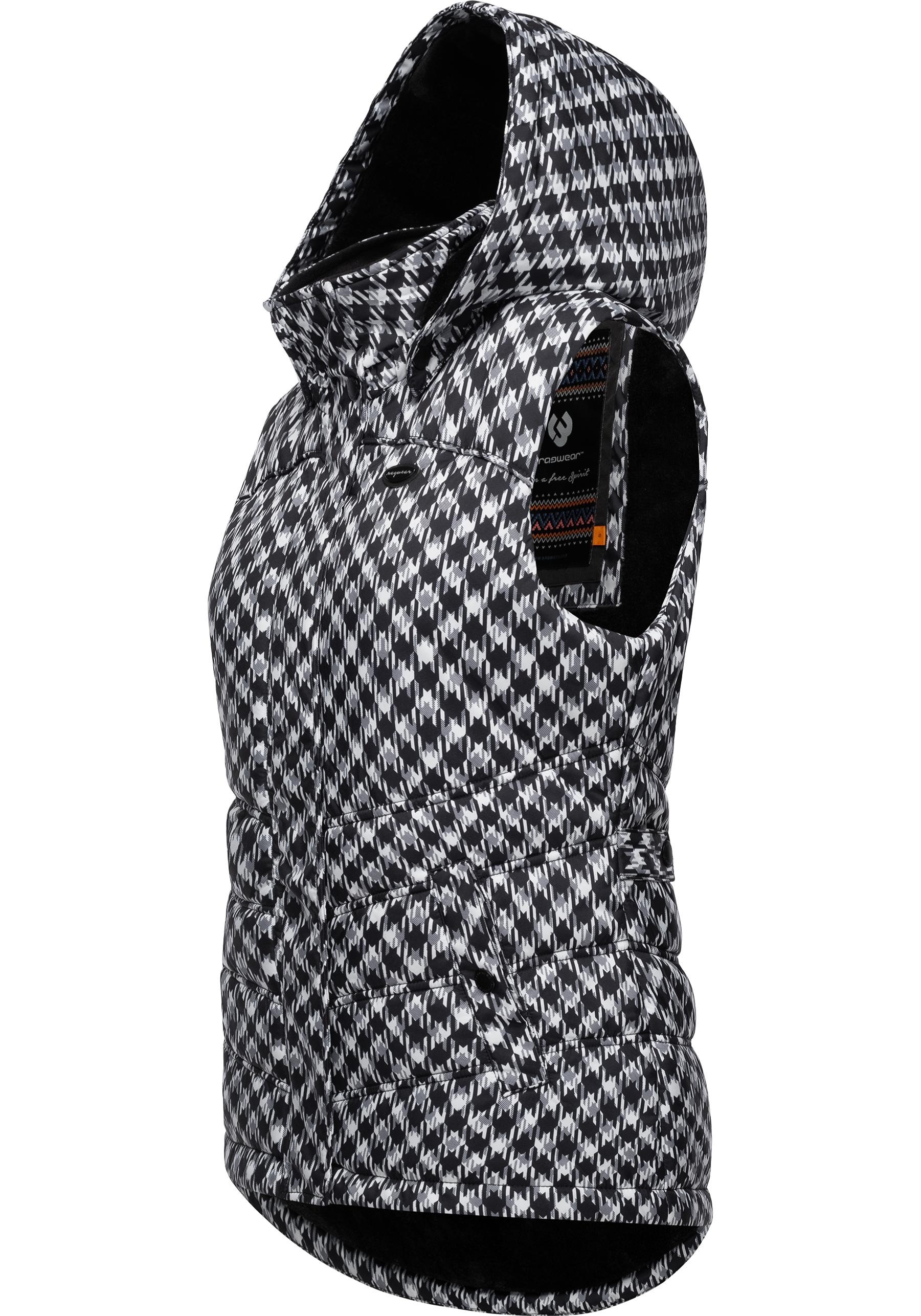 Ragwear Steppweste »Hesty Print«, Weste mit abnehmbarer Kapuze und Hahnentritt Muster
